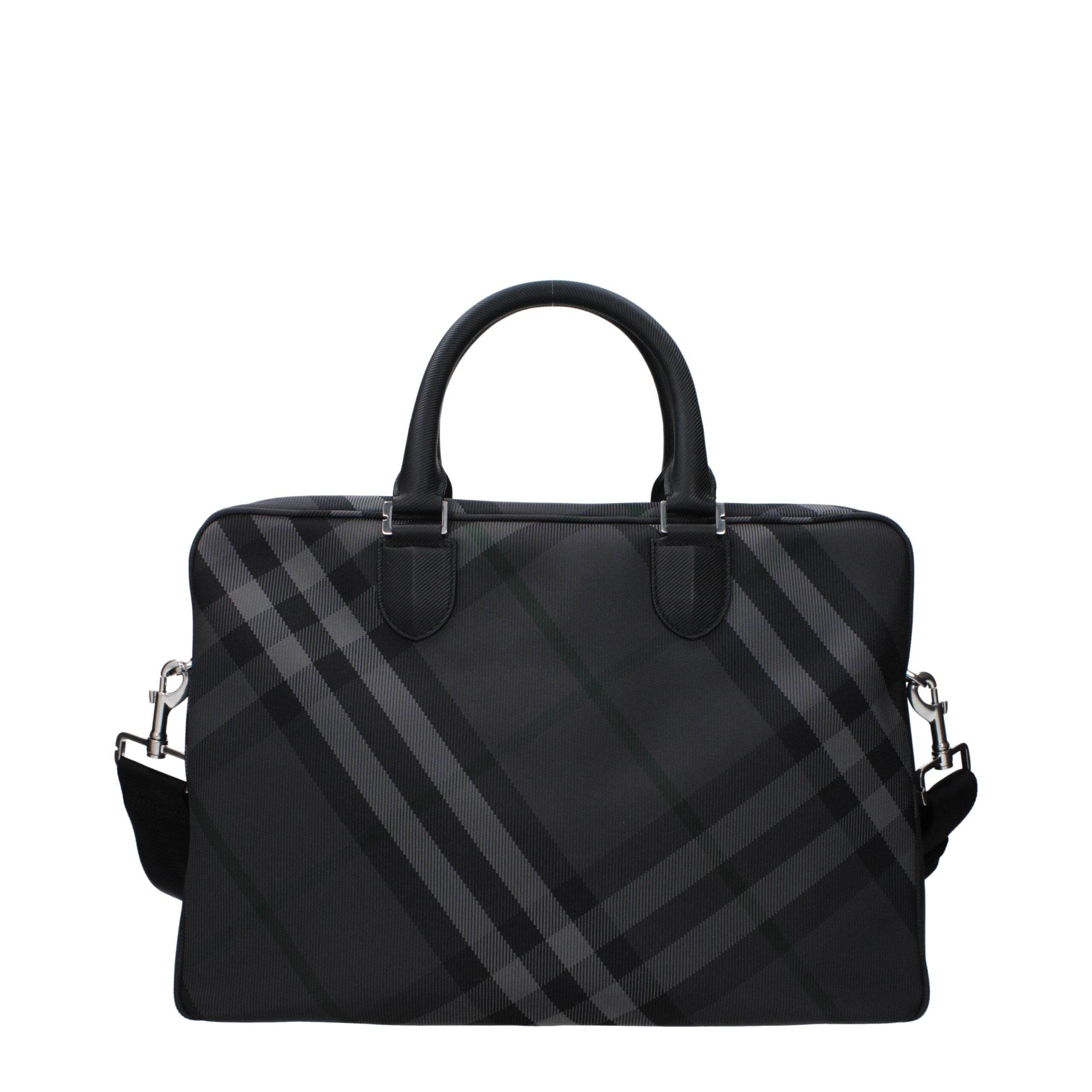 Burberry Gray Fabric Business And Laptop Bags - Hilstor