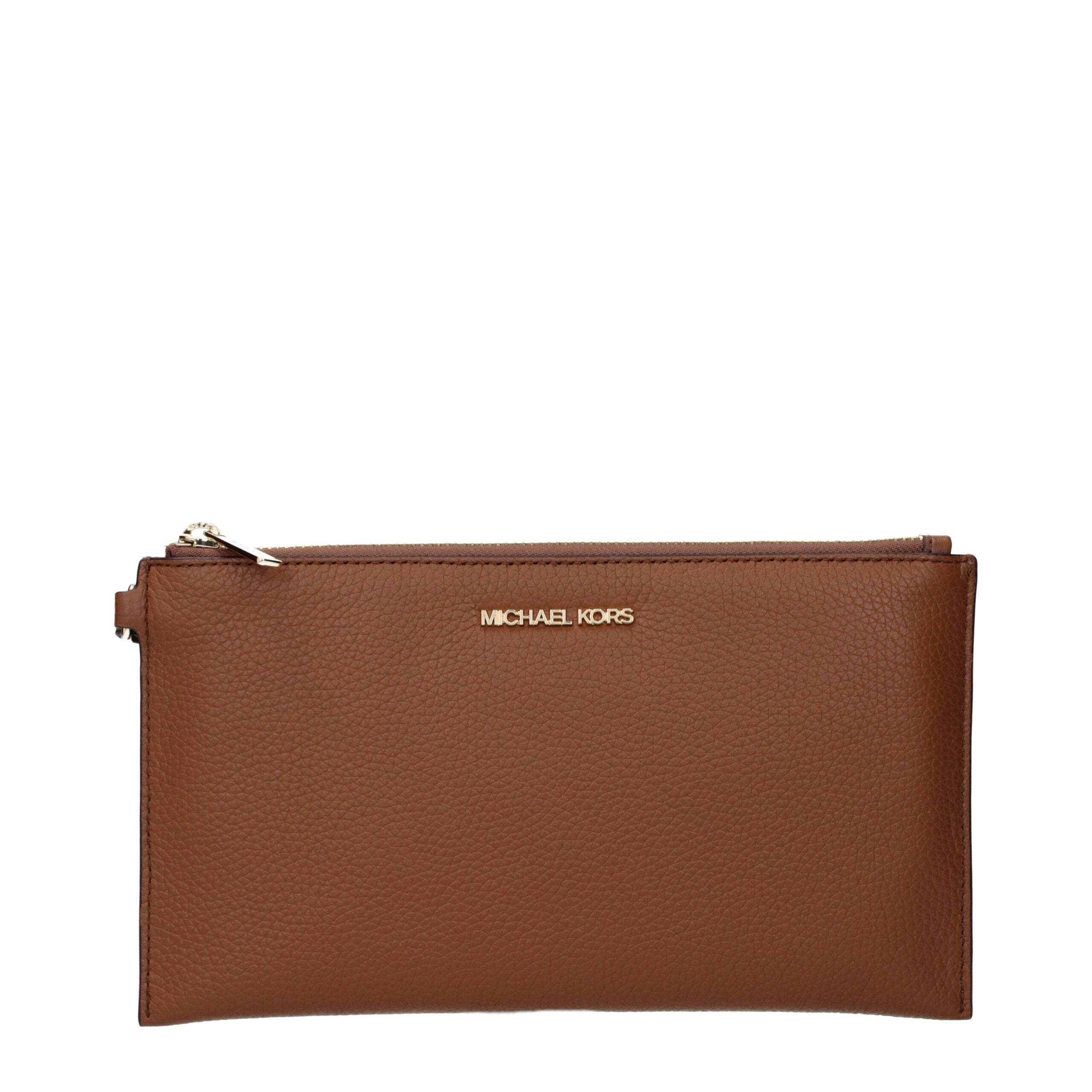Michael Kors Brown Leather Clutch Bags - Hilstor