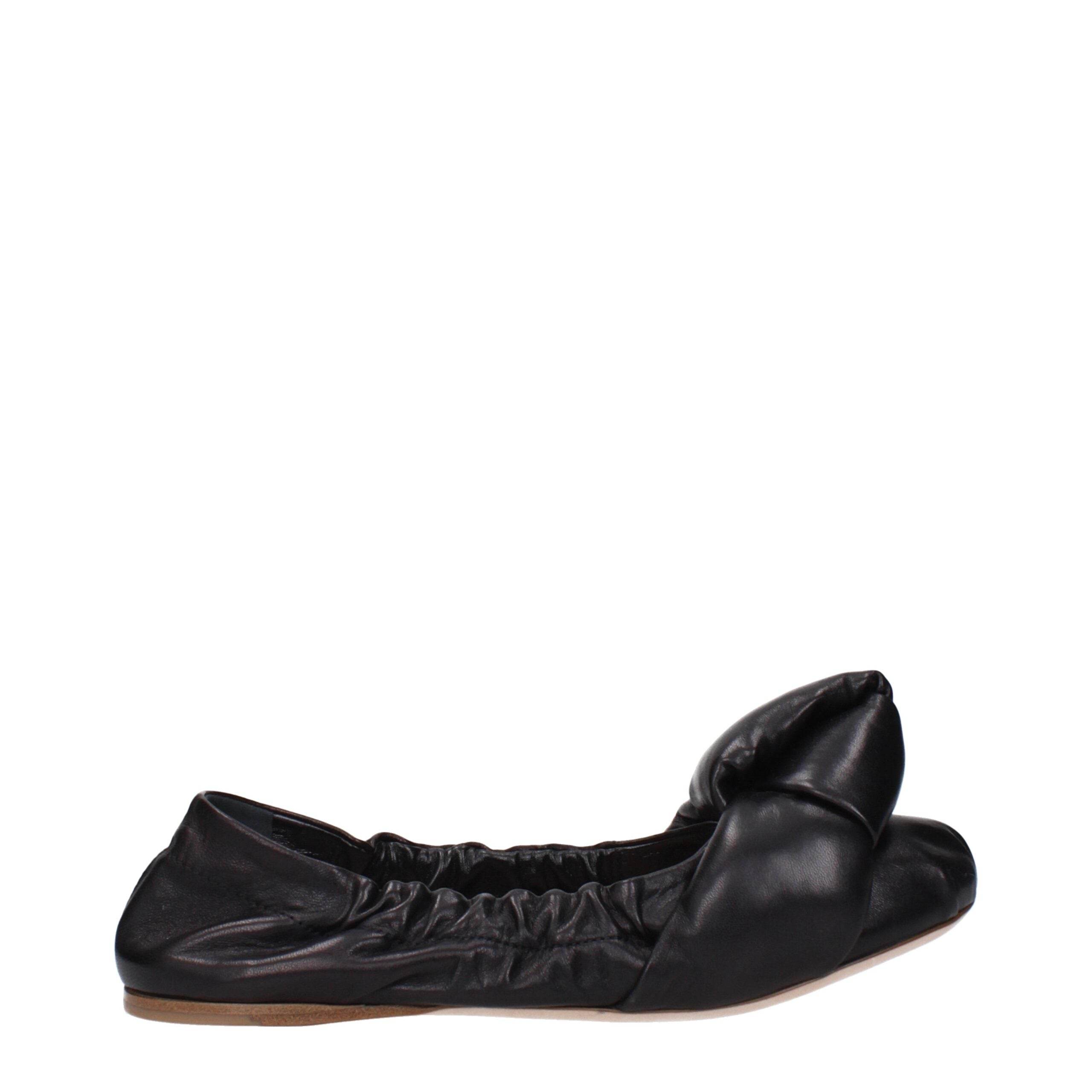 Miu Miu Black Leather Ballet Flats - Hilstor