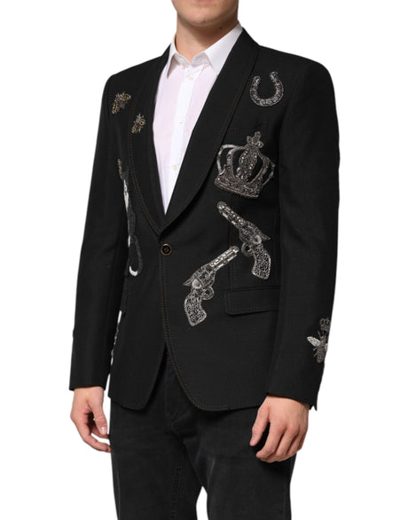 Dolce &amp; Gabbana Sort Bi Krone Udsmykket Habitfrakke Blazer