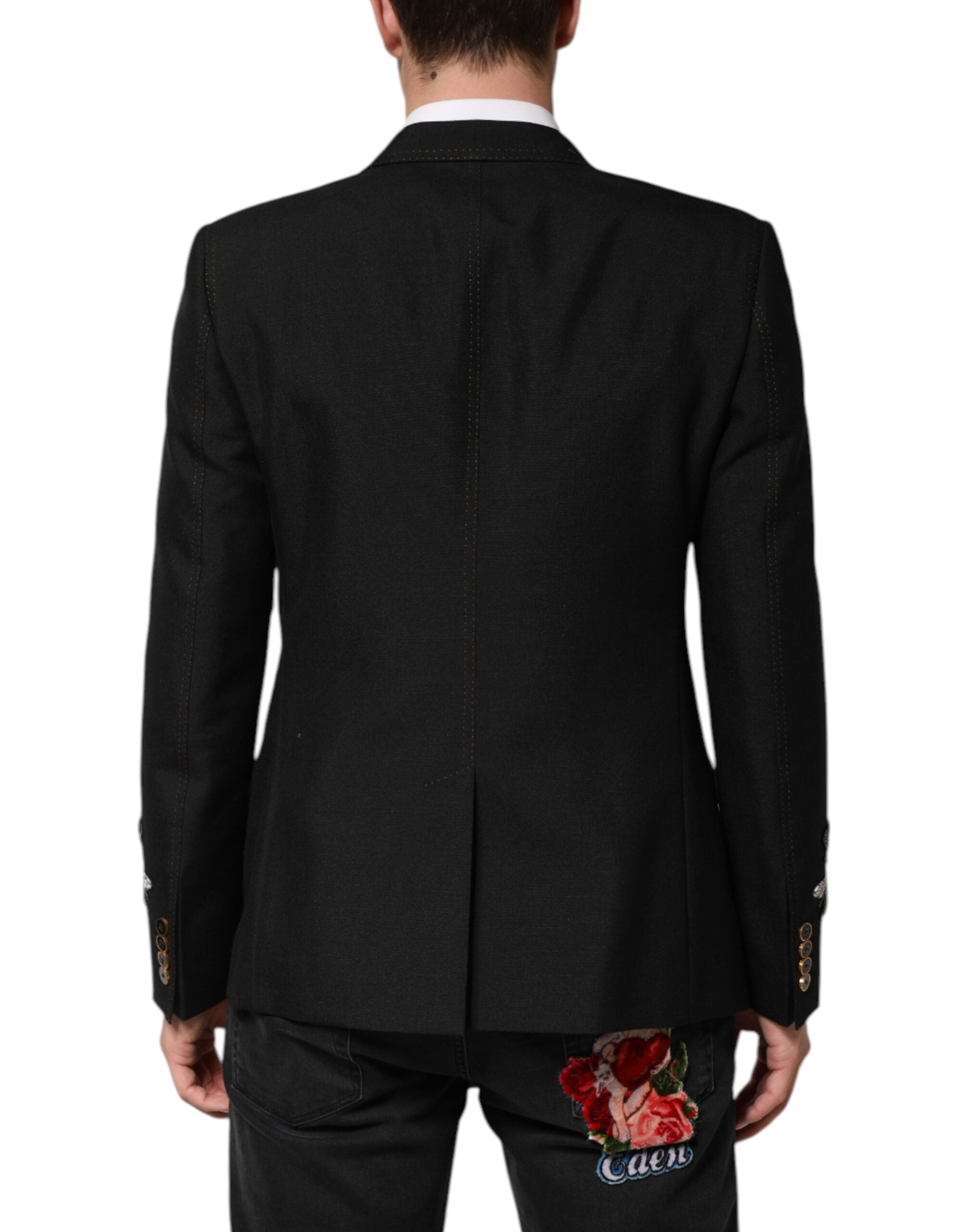 Dolce &amp; Gabbana Sort Bi Krone Udsmykket Habitfrakke Blazer