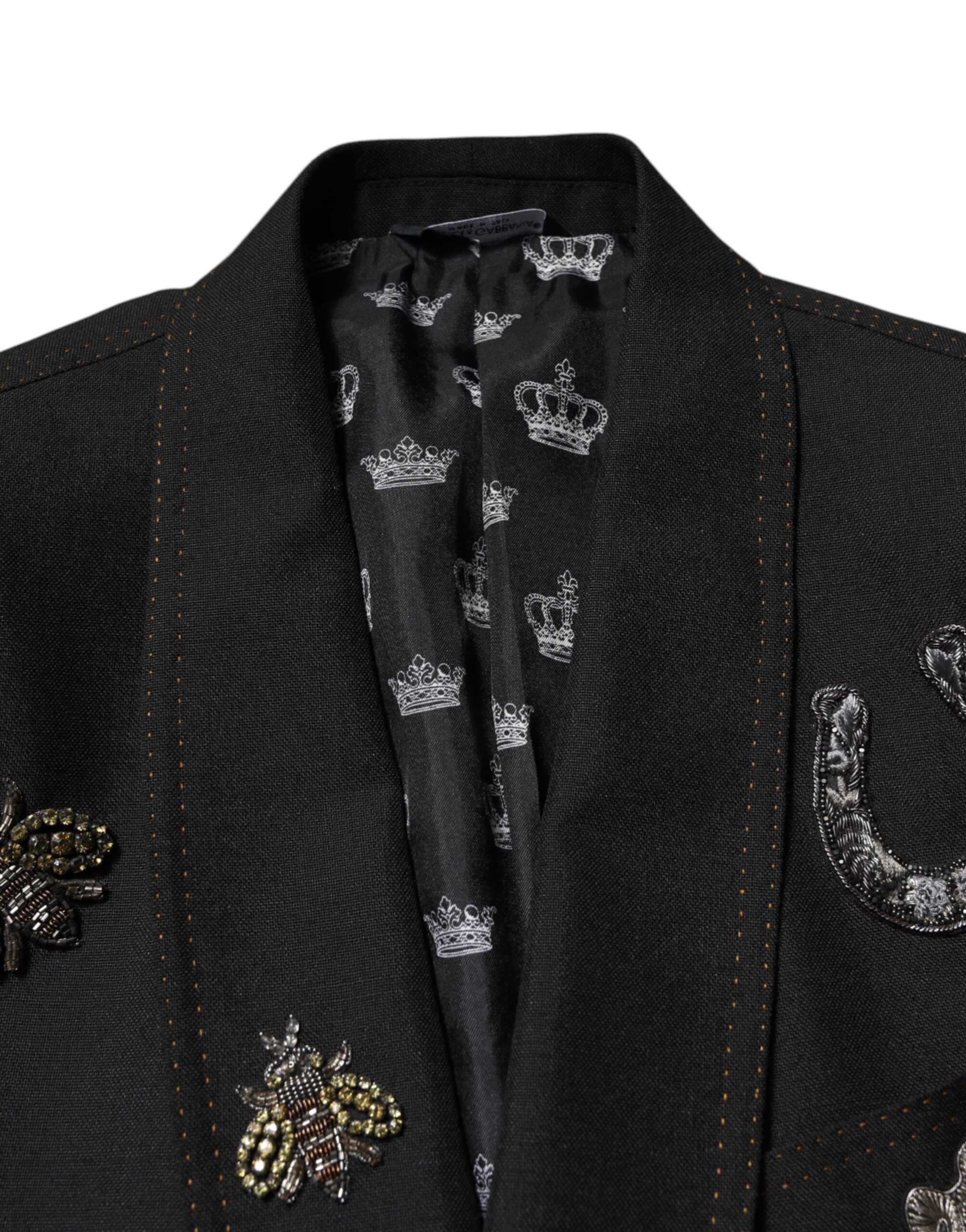 Dolce &amp; Gabbana Sort Bi Krone Udsmykket Habitfrakke Blazer