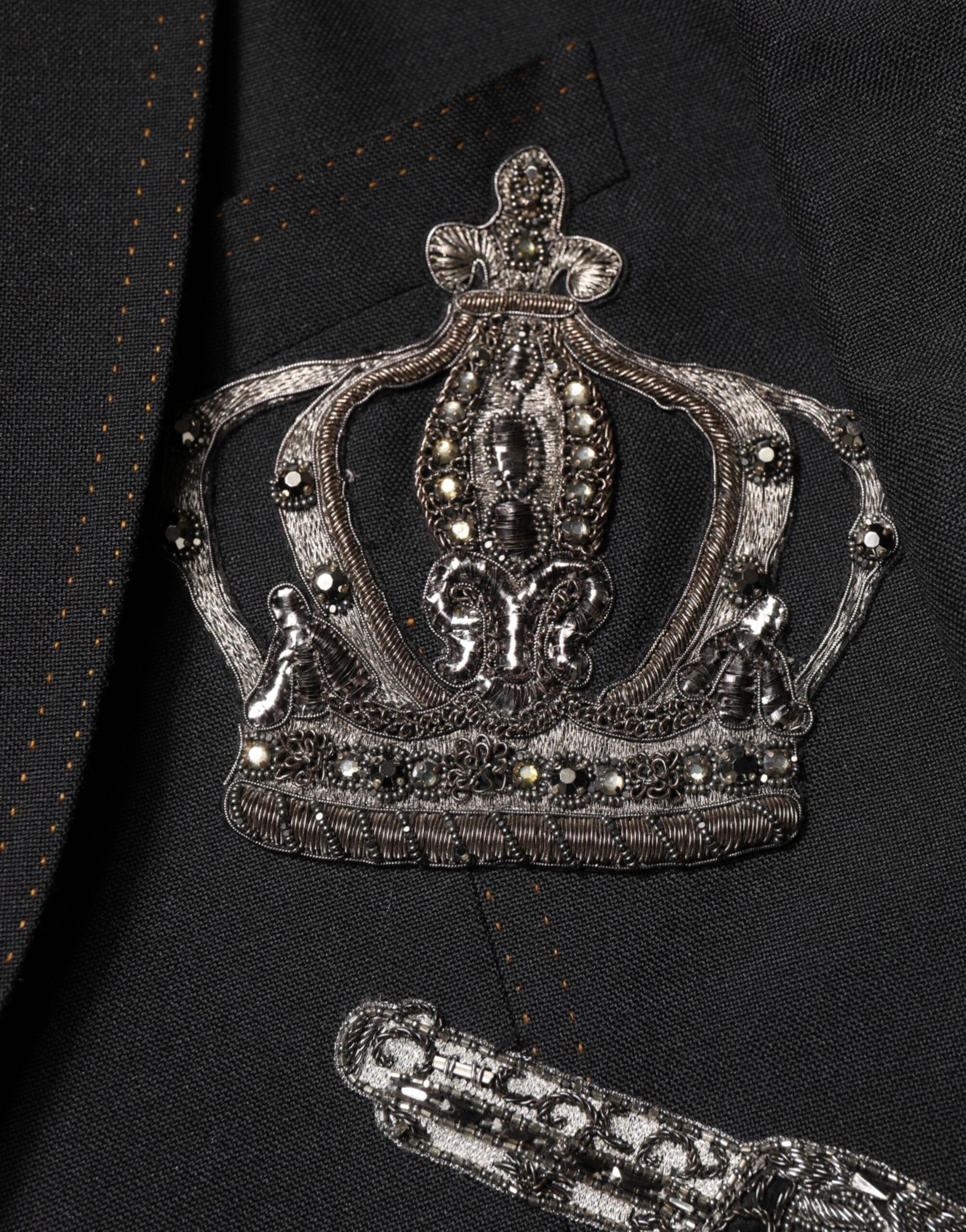 Dolce &amp; Gabbana Sort Bi Krone Udsmykket Habitfrakke Blazer