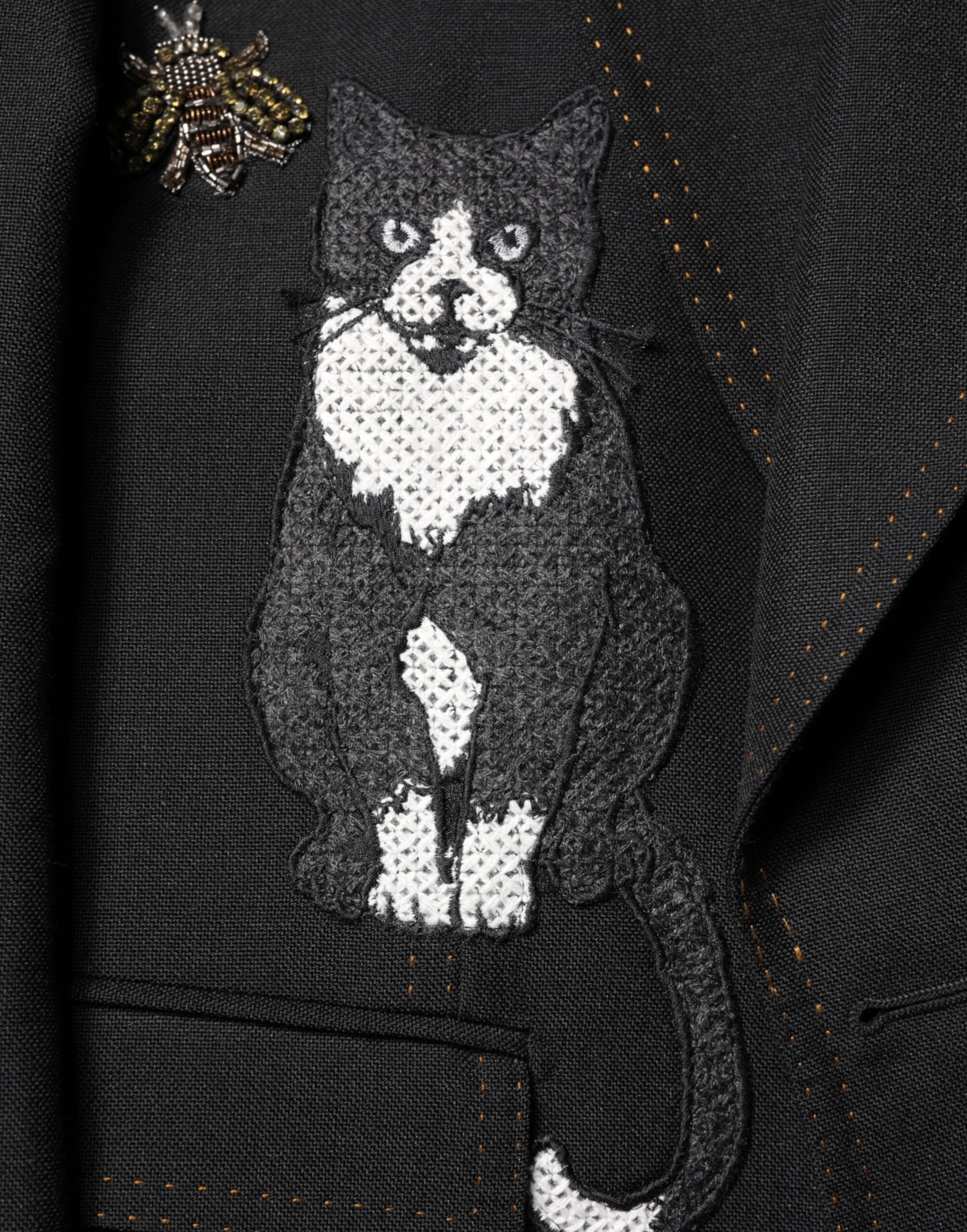 Dolce &amp; Gabbana Sort Bi Krone Udsmykket Habitfrakke Blazer