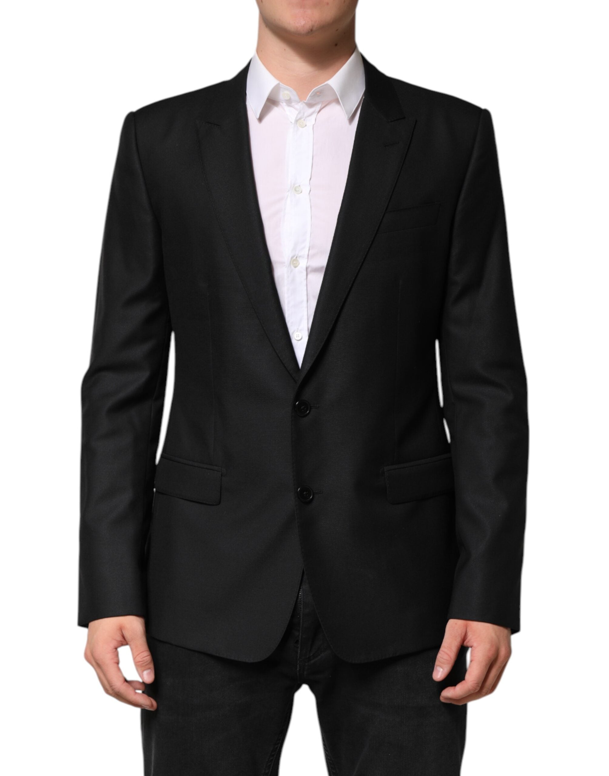 Dolce &amp; Gabbana Sort Uld Enkeltradet Jakkeblazer