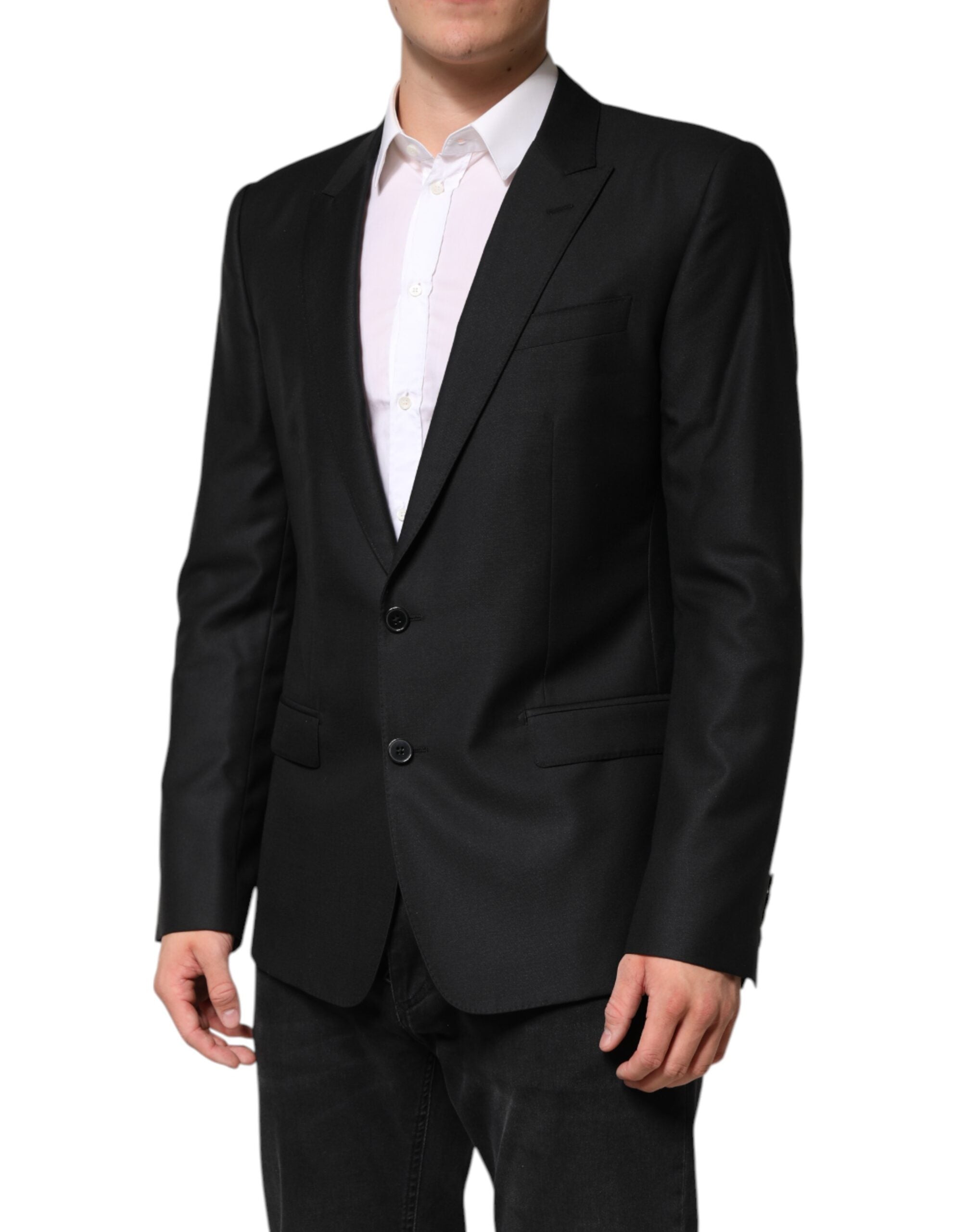 Dolce &amp; Gabbana Sort Uld Enkeltradet Jakkeblazer