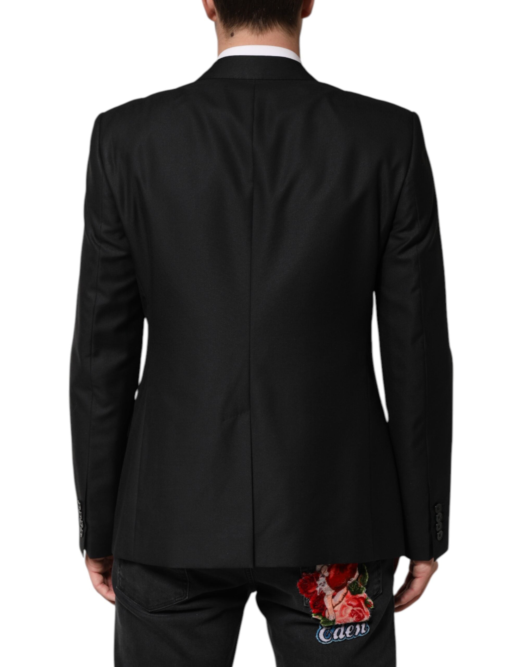 Dolce &amp; Gabbana Sort Uld Enkeltradet Jakkeblazer