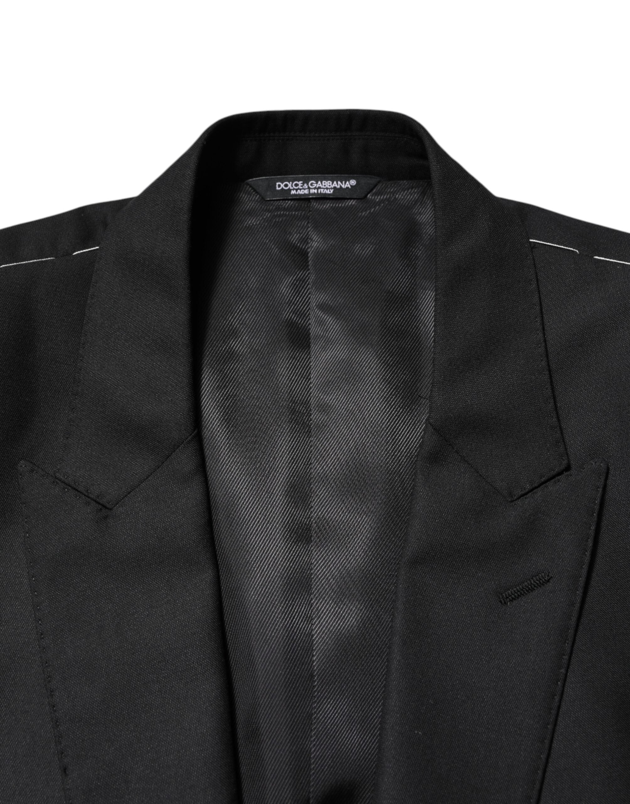 Dolce &amp; Gabbana Sort Uld Enkeltradet Jakkeblazer