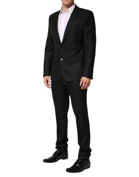 Dolce &amp; Gabbana Svart Jacquard Enkelknäppt 2-delad Kostym