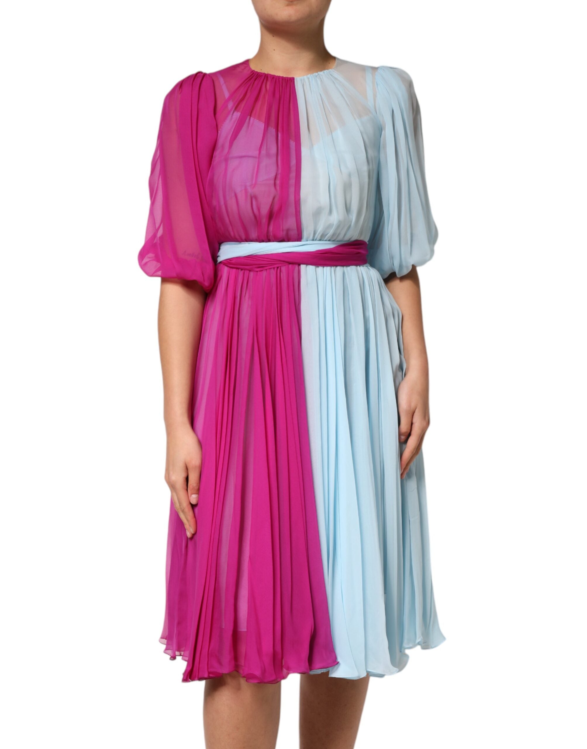 Dolce &amp; Gabbana Fuchsia lyseblå silke tofarvet midikjole