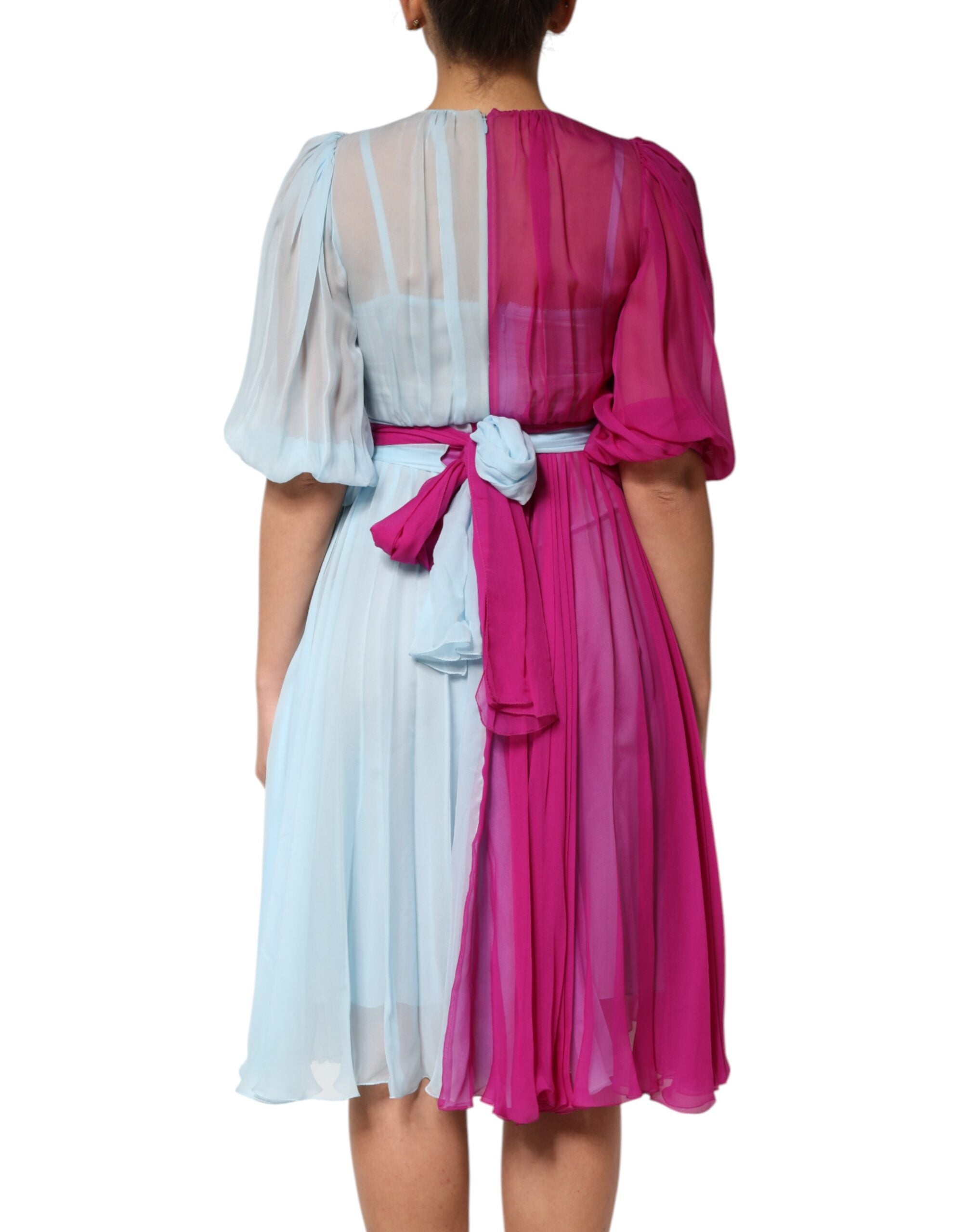 Dolce &amp; Gabbana Fuchsia lyseblå silke tofarvet midikjole