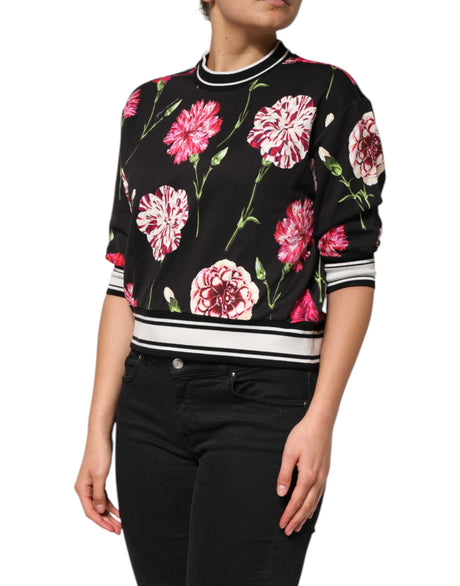 Dolce &amp; Gabbana Sort Blomsterprint Bomuldstop Kortærmet
