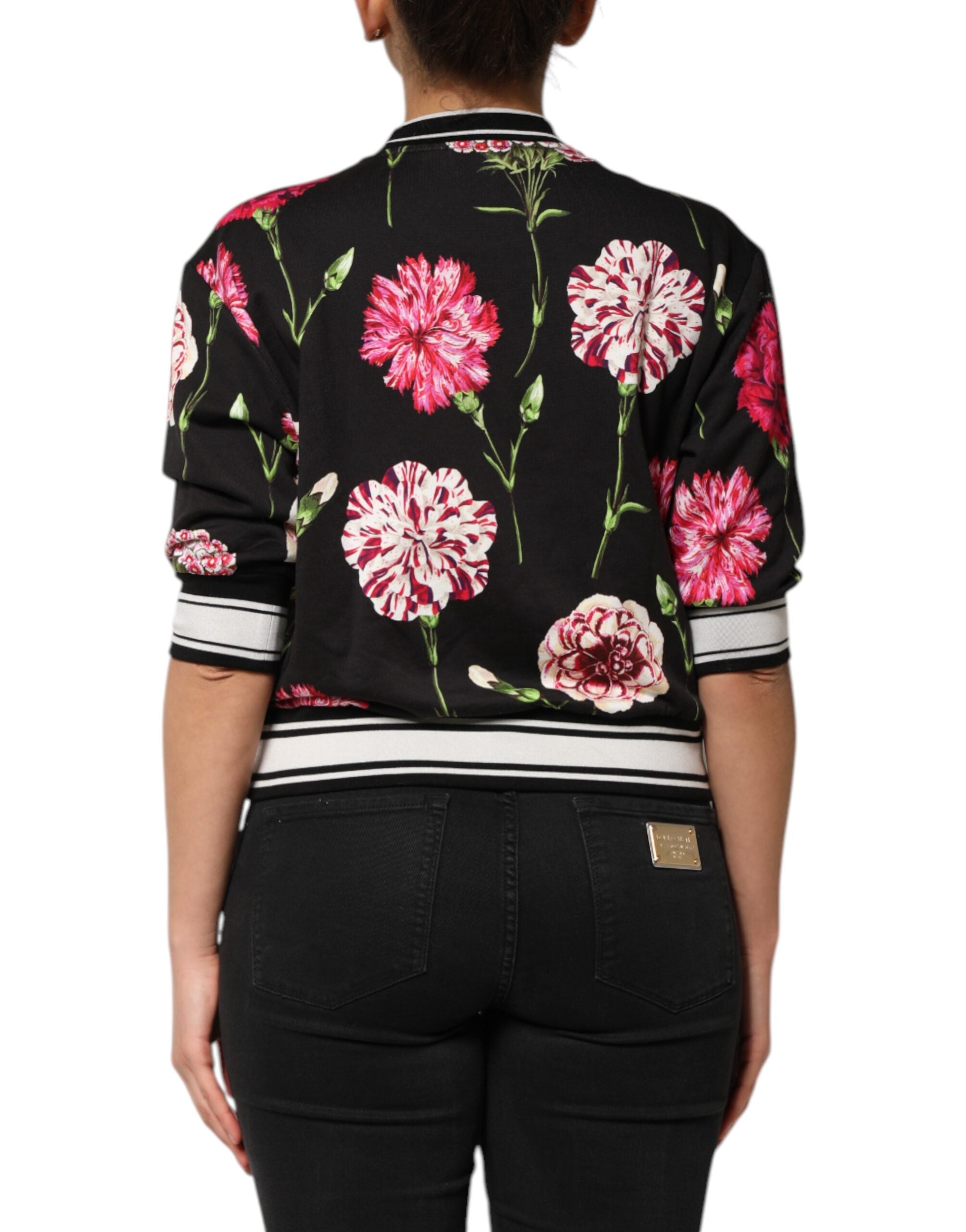 Dolce &amp; Gabbana Sort Blomsterprint Bomuldstop Kortærmet