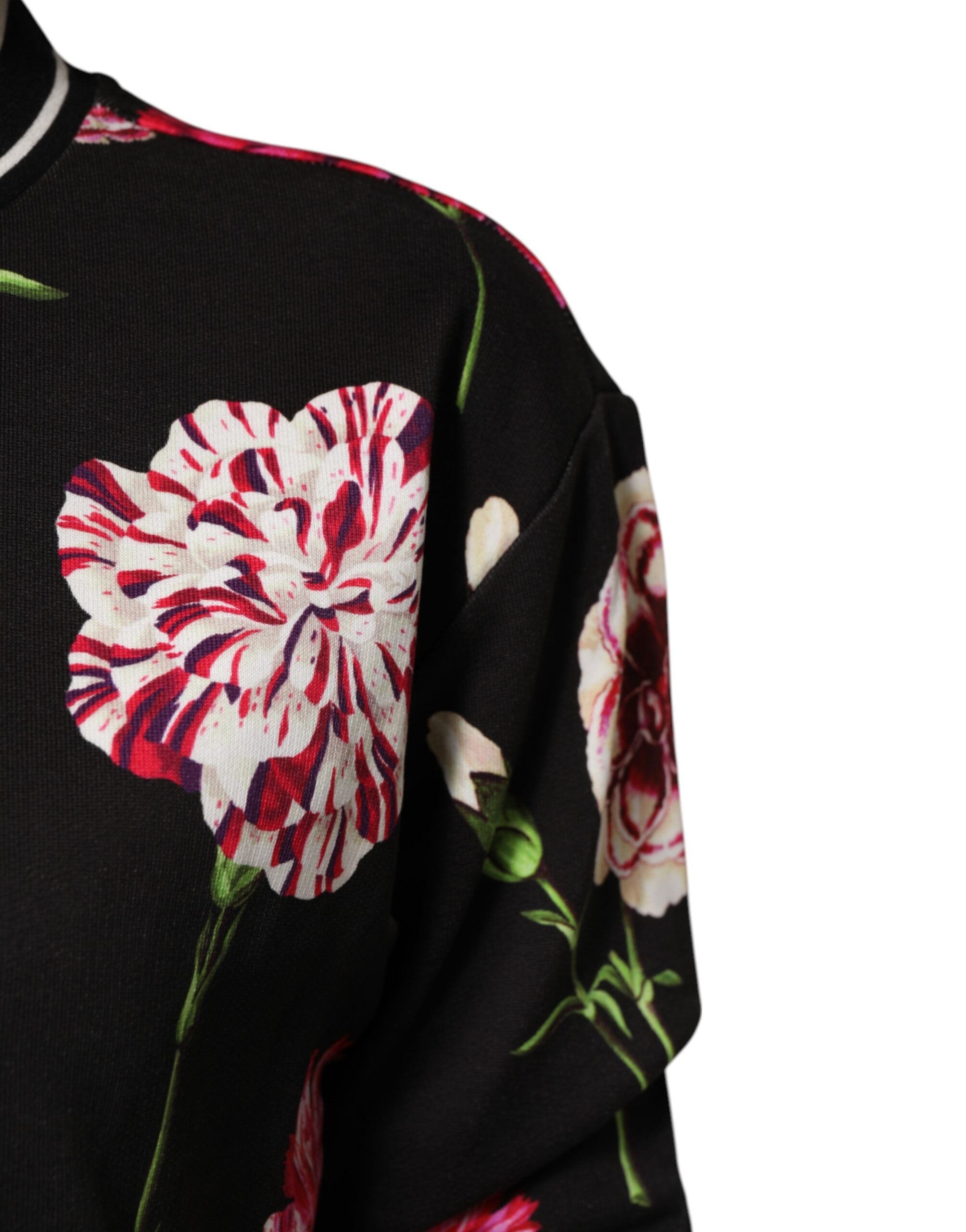 Dolce &amp; Gabbana Sort Blomsterprint Bomuldstop Kortærmet