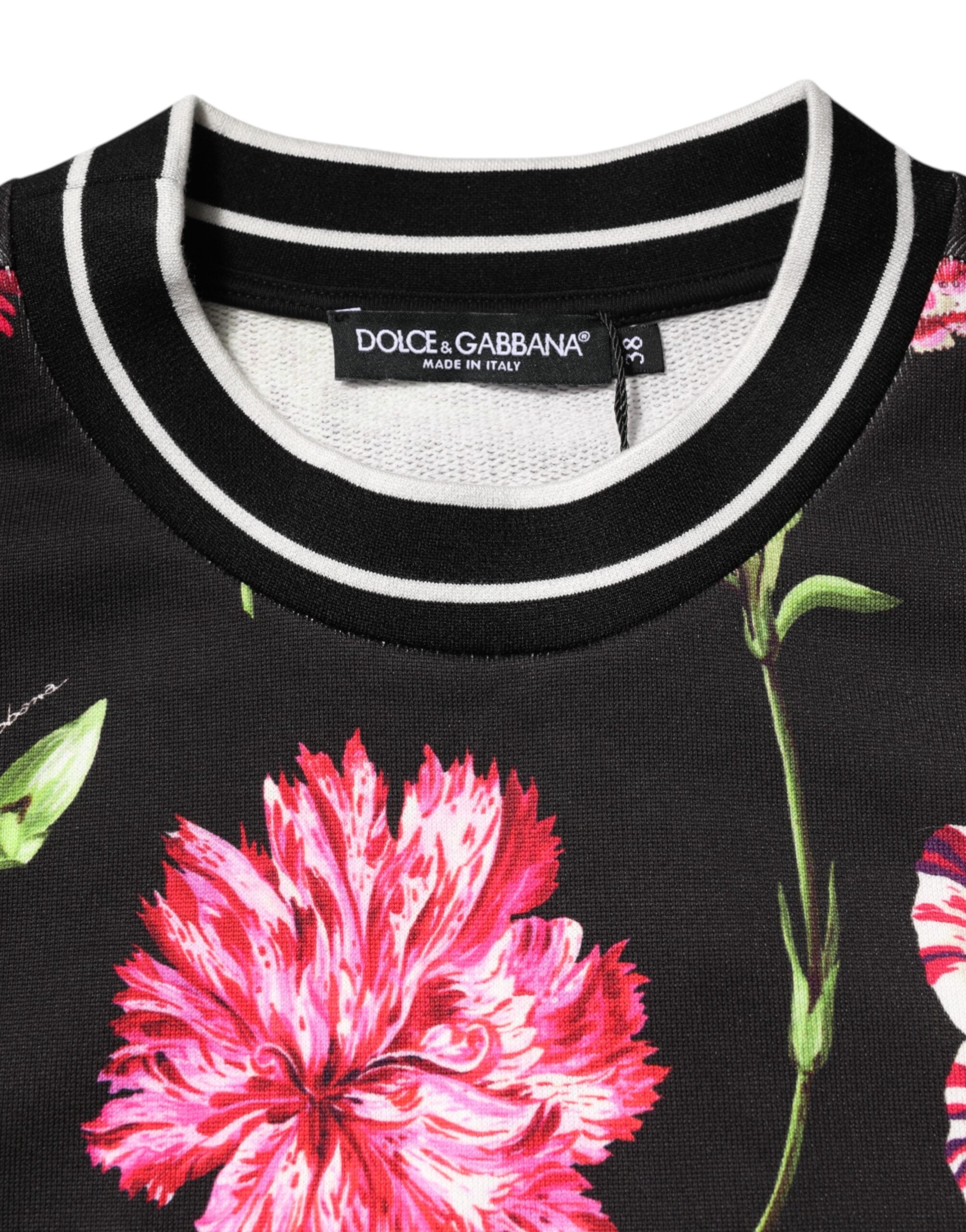 Dolce &amp; Gabbana Sort Blomsterprint Bomuldstop Kortærmet