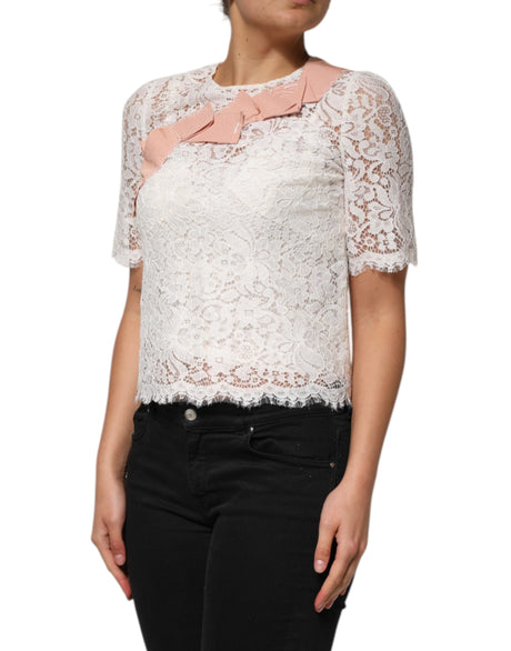Dolce &amp; Gabbana Hvid Blomsterblonder Kortærmet Blusetop