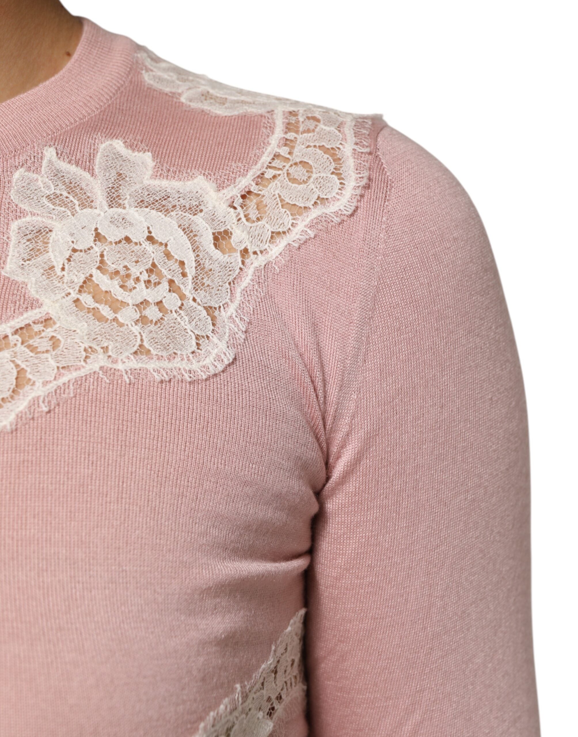 Dolce &amp; Gabbana Lyserød Cardigan med Blomsterdetalje og Blondedetaljer