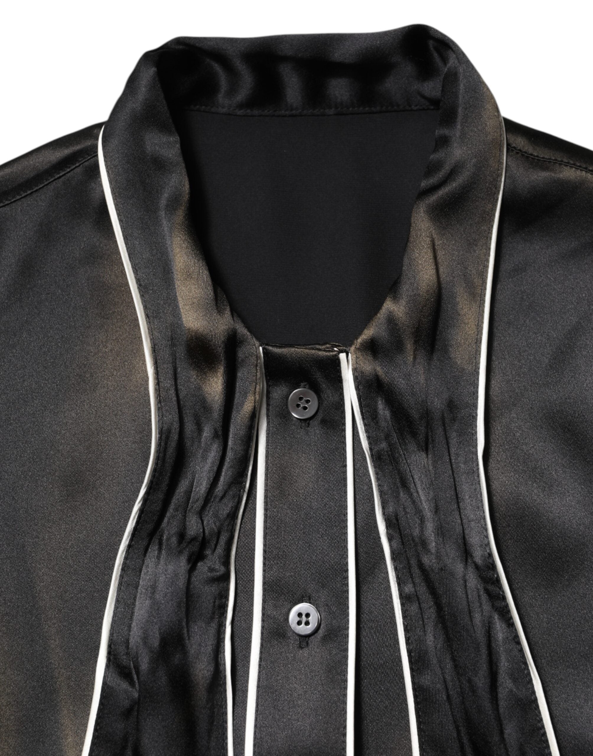 Dolce &amp; Gabbana Sort Silke Ascot Kraveknapbluse Top