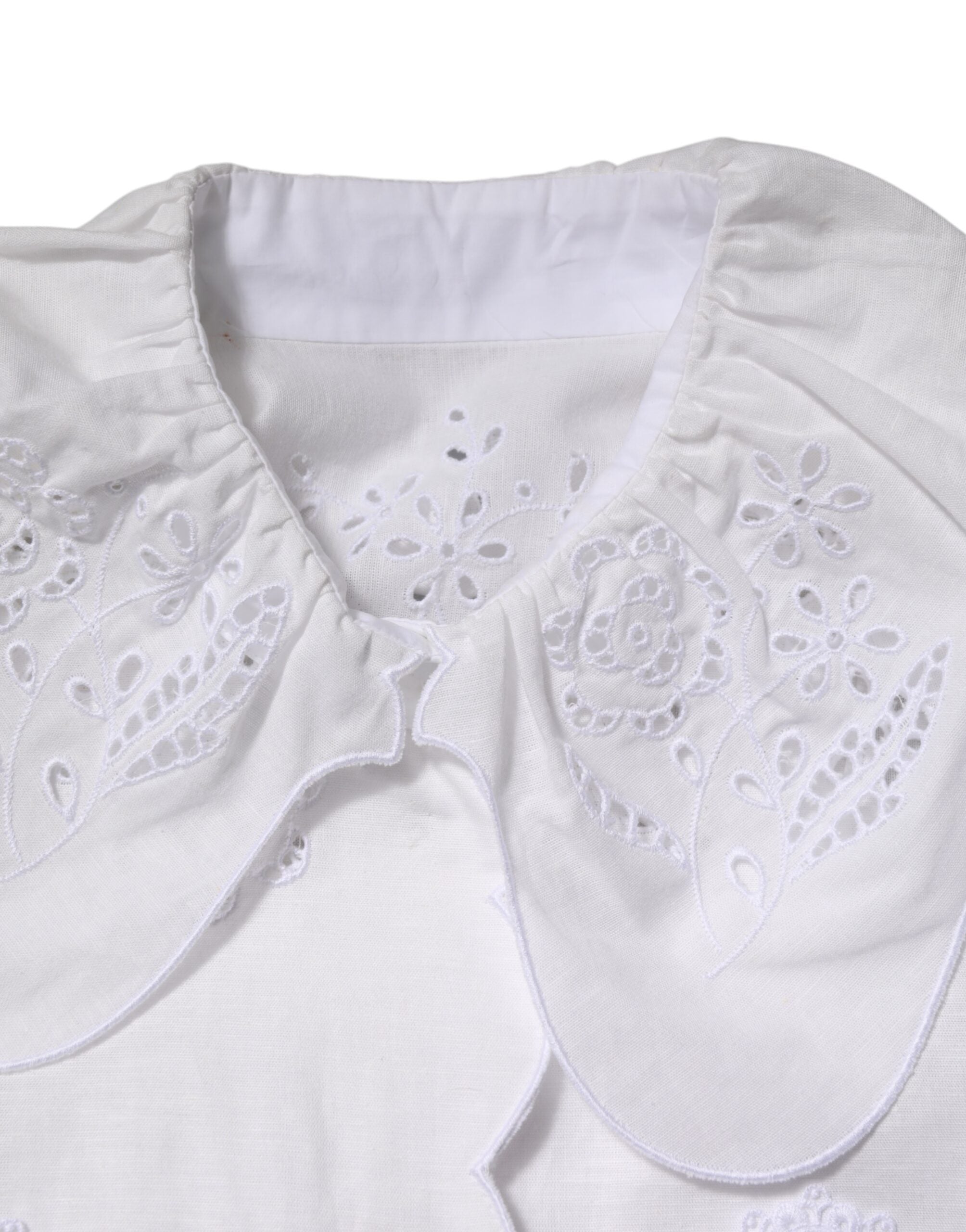 Dolce &amp; Gabbana Hvid Blusetop med Flæser og Blondeudsmykning