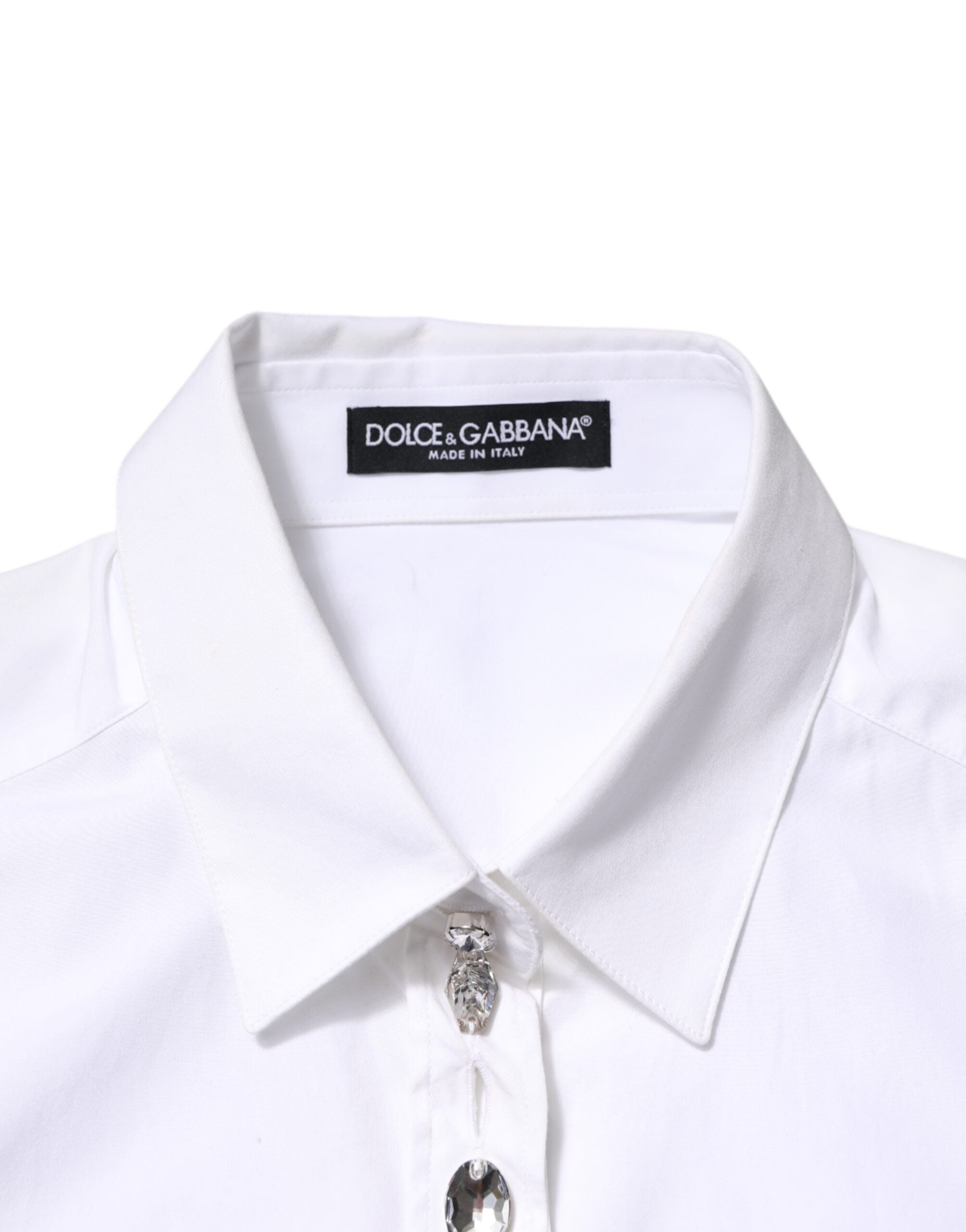 Dolce &amp; Gabbana Hvid Krystaludsmykket Skjortop med Krave