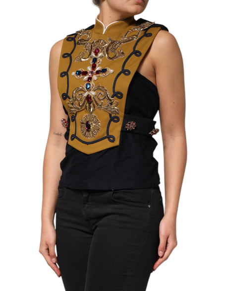 Dolce &amp; Gabbana Gul Krystalkors Catwalk Vest Jakke Top