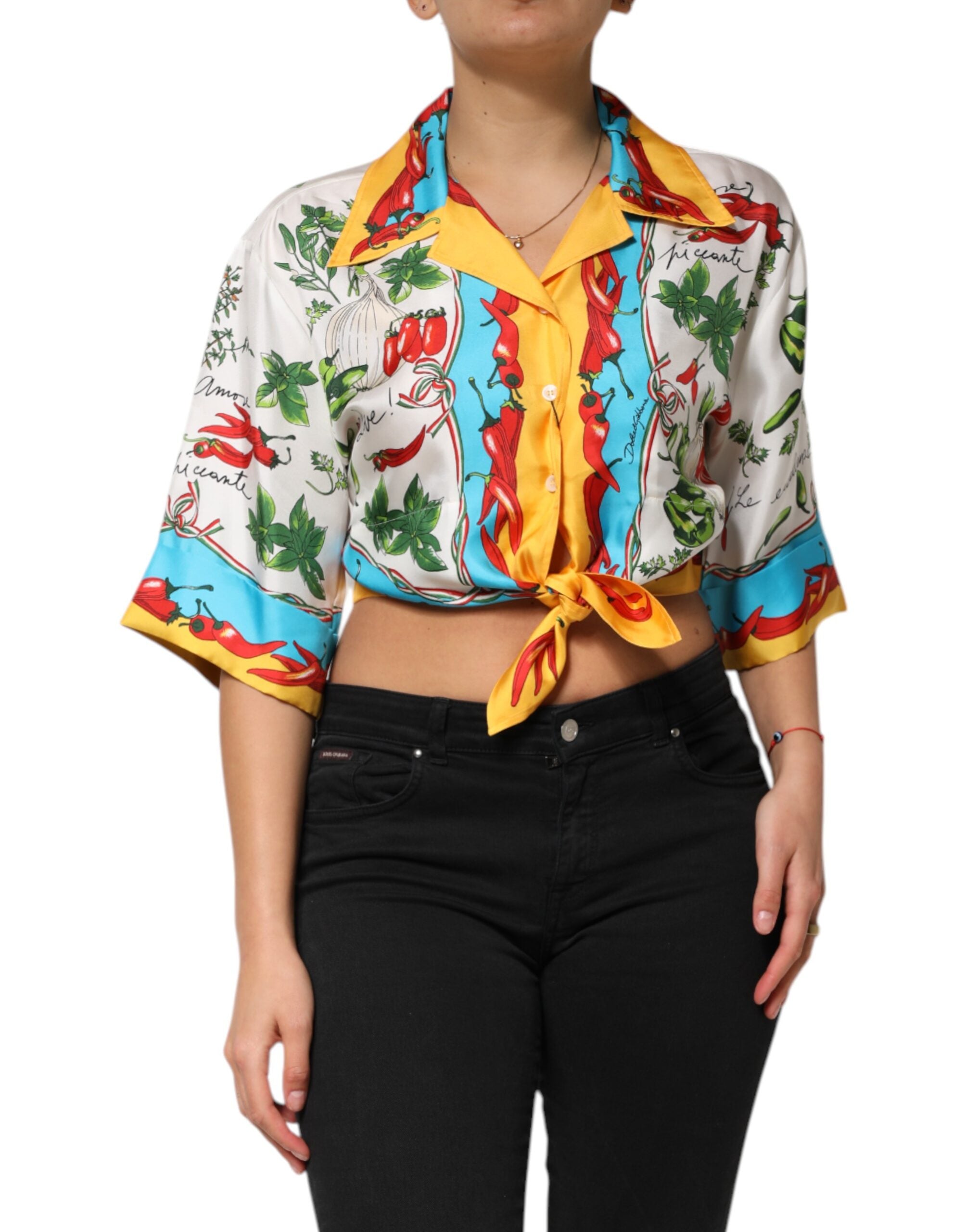 Dolce &amp; Gabbana Flerfarvet Chili Silke Cropped Bluse Top