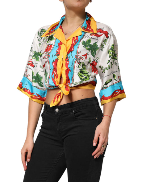 Dolce &amp; Gabbana Flerfarvet Chili Silke Cropped Bluse Top