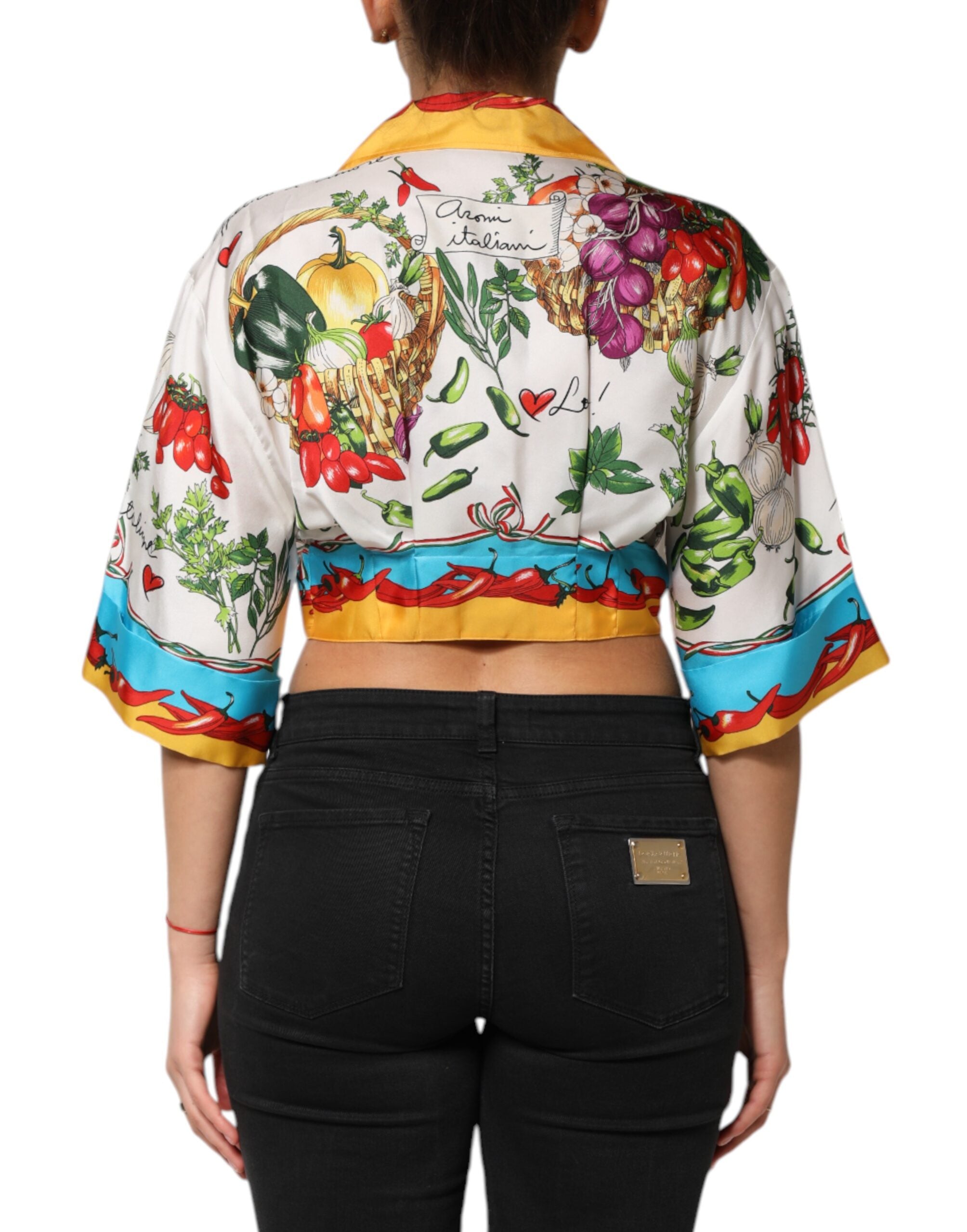 Dolce &amp; Gabbana Flerfarvet Chili Silke Cropped Bluse Top