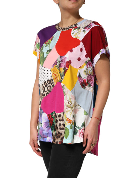 Dolce &amp; Gabbana Multicolor Patchwork Bomuld Silke Bluse Top