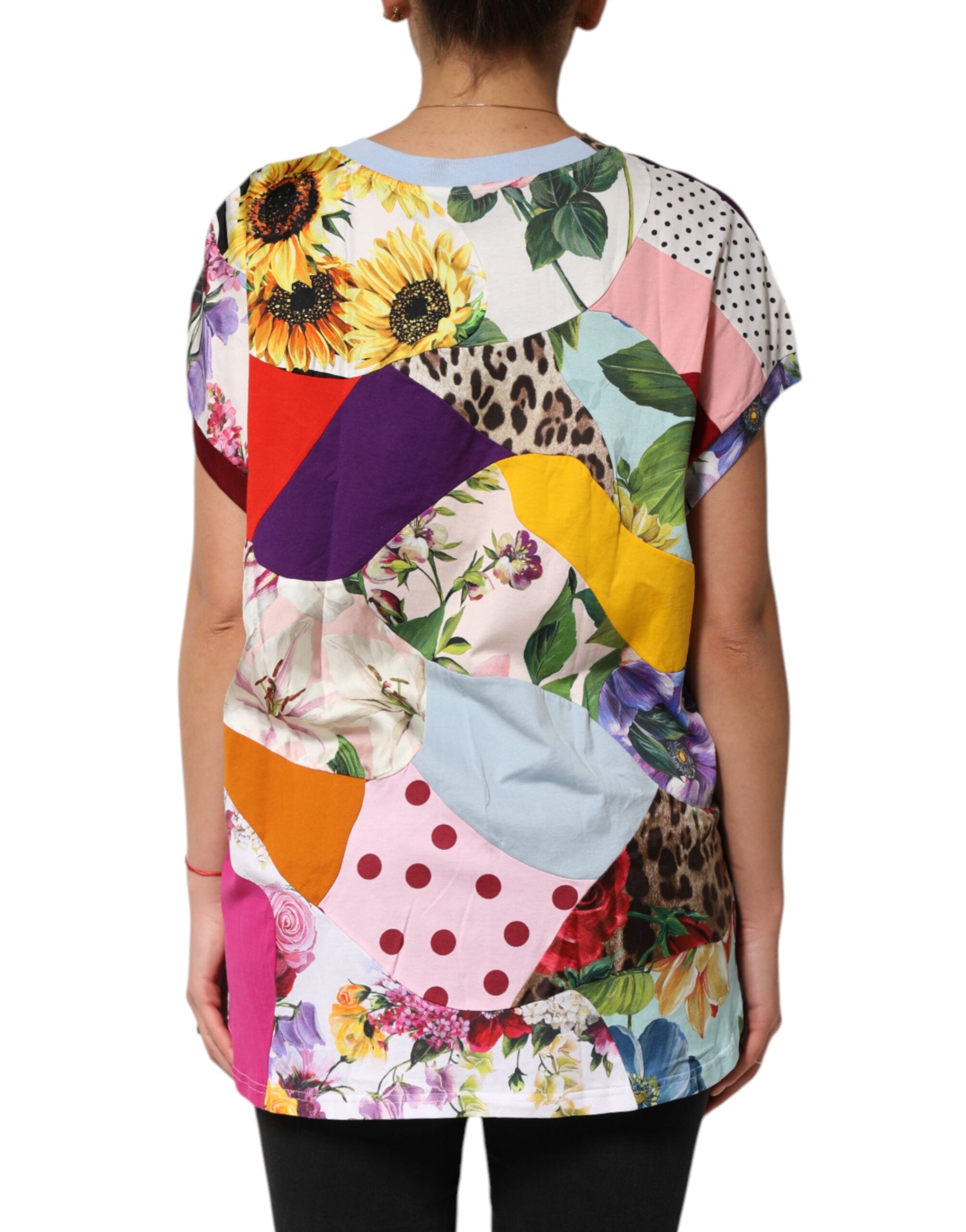 Dolce &amp; Gabbana Multicolor Patchwork Bomuld Silke Bluse Top