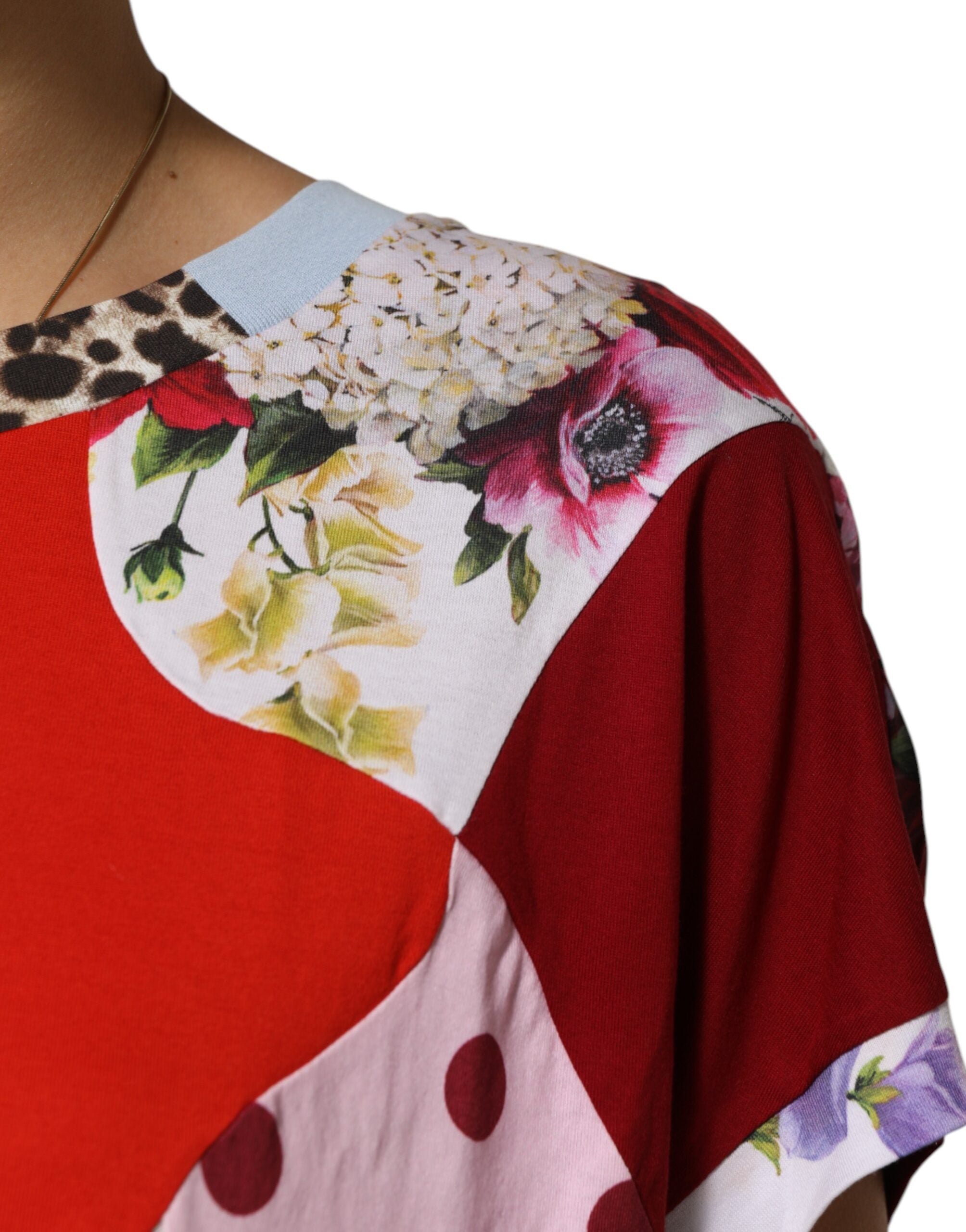 Dolce &amp; Gabbana Multicolor Patchwork Bomuld Silke Bluse Top