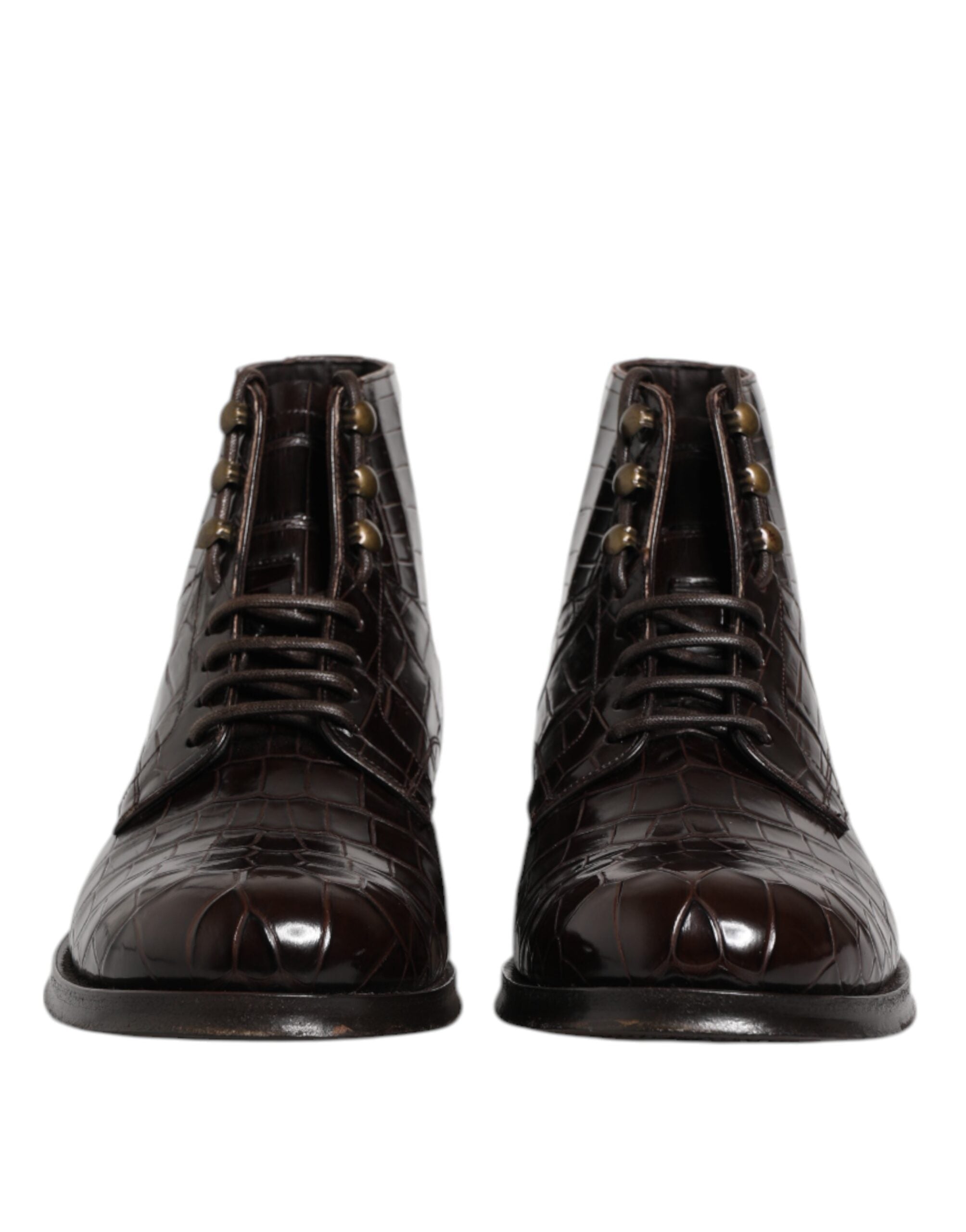 Dolce & Gabbana Dark Brown Leather Lace Up Short Boots Shoes