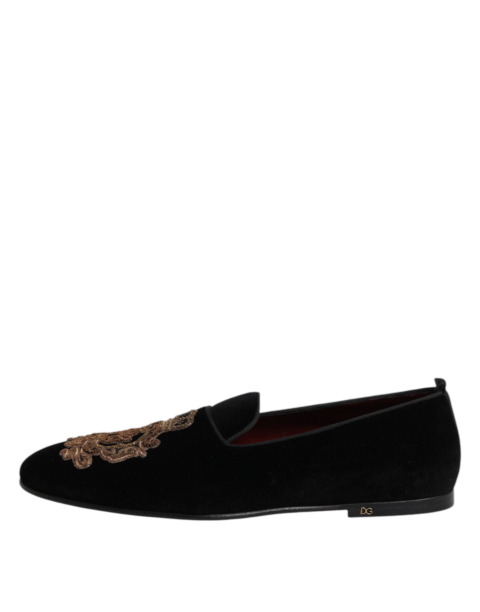 Dolce &amp; Gabbana Sorte Velvet Gold Crown Herre Loafers Sko