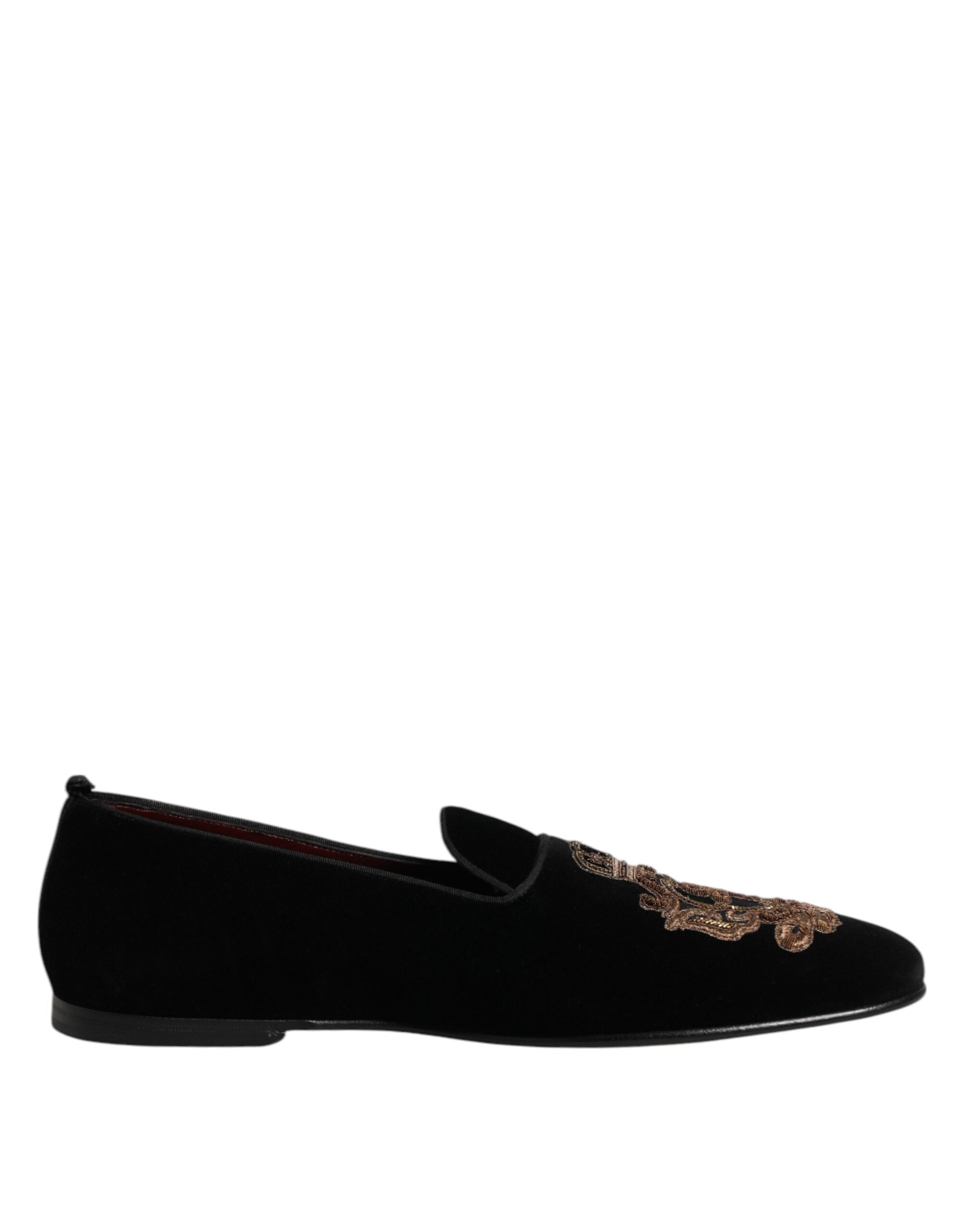 Dolce &amp; Gabbana Sorte Velvet Gold Crown Herre Loafers Sko
