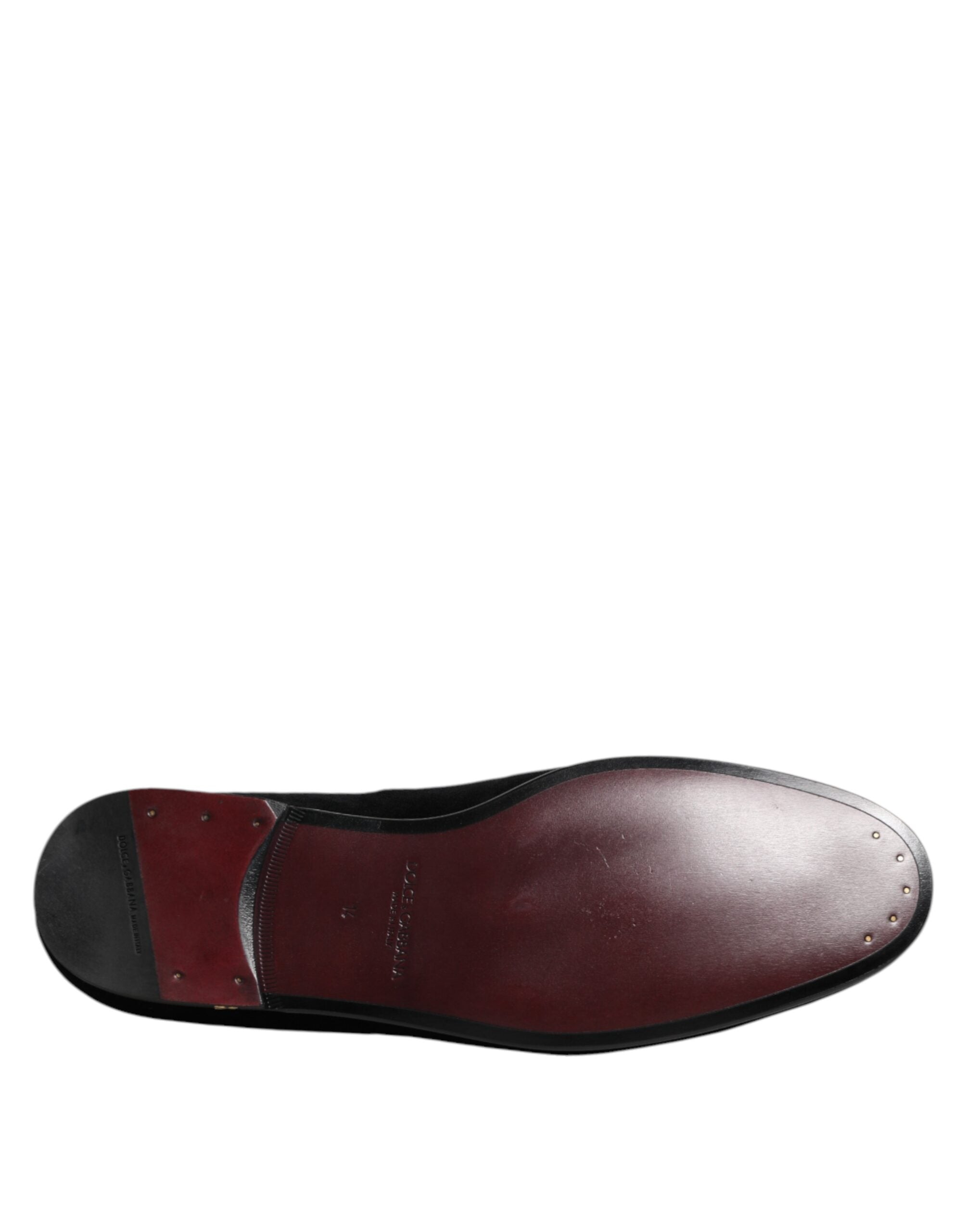 Dolce &amp; Gabbana Sorte Velvet Gold Crown Herre Loafers Sko