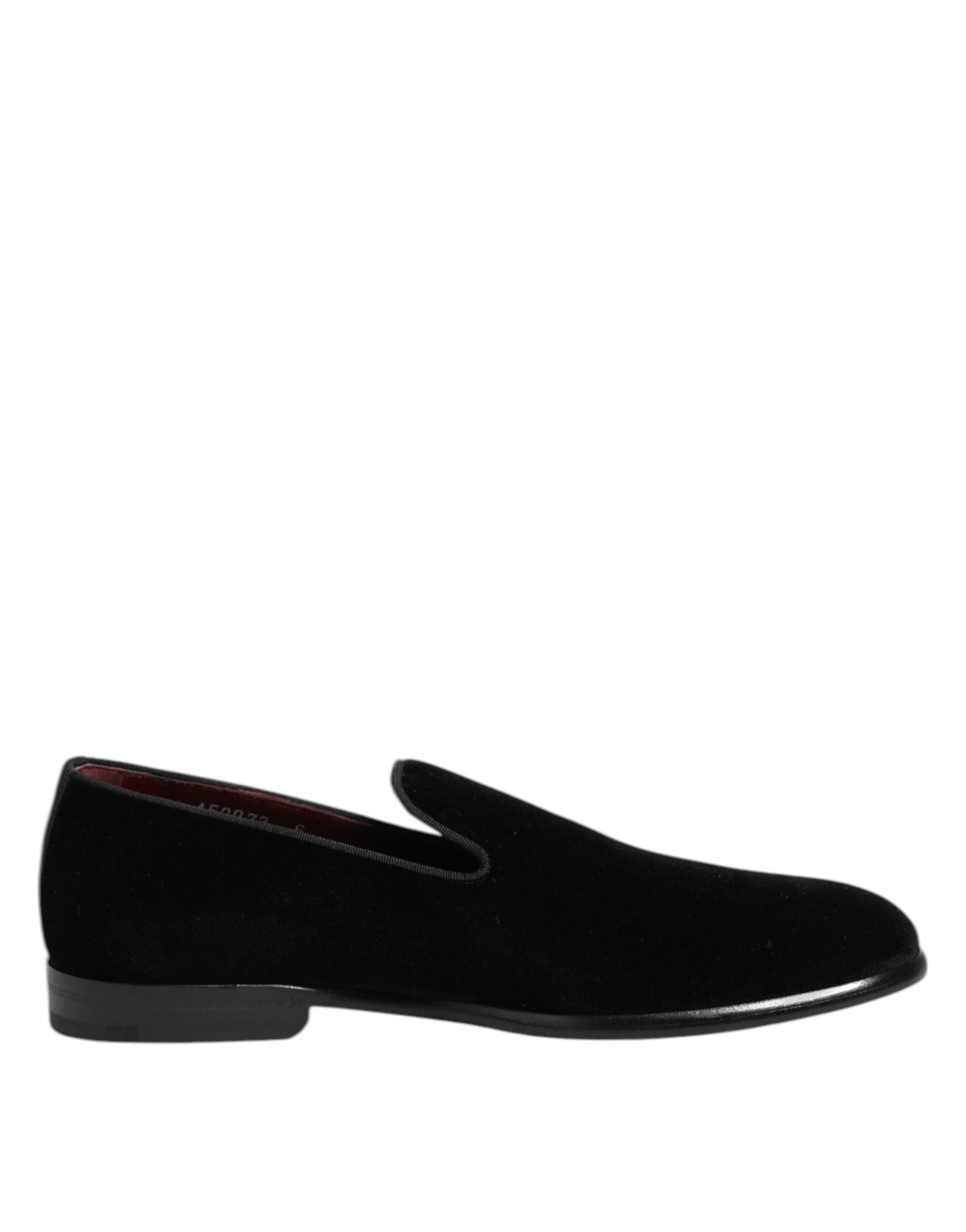 Dolce &amp; Gabbana Black Velvet Loafers Formelle mænd kjole sko