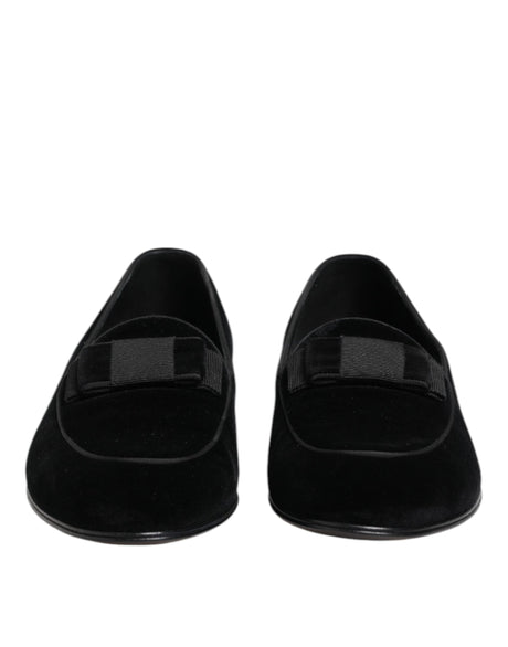 Dolce &amp; Gabbana Black Velvet Loafers Formelle mænd kjole sko
