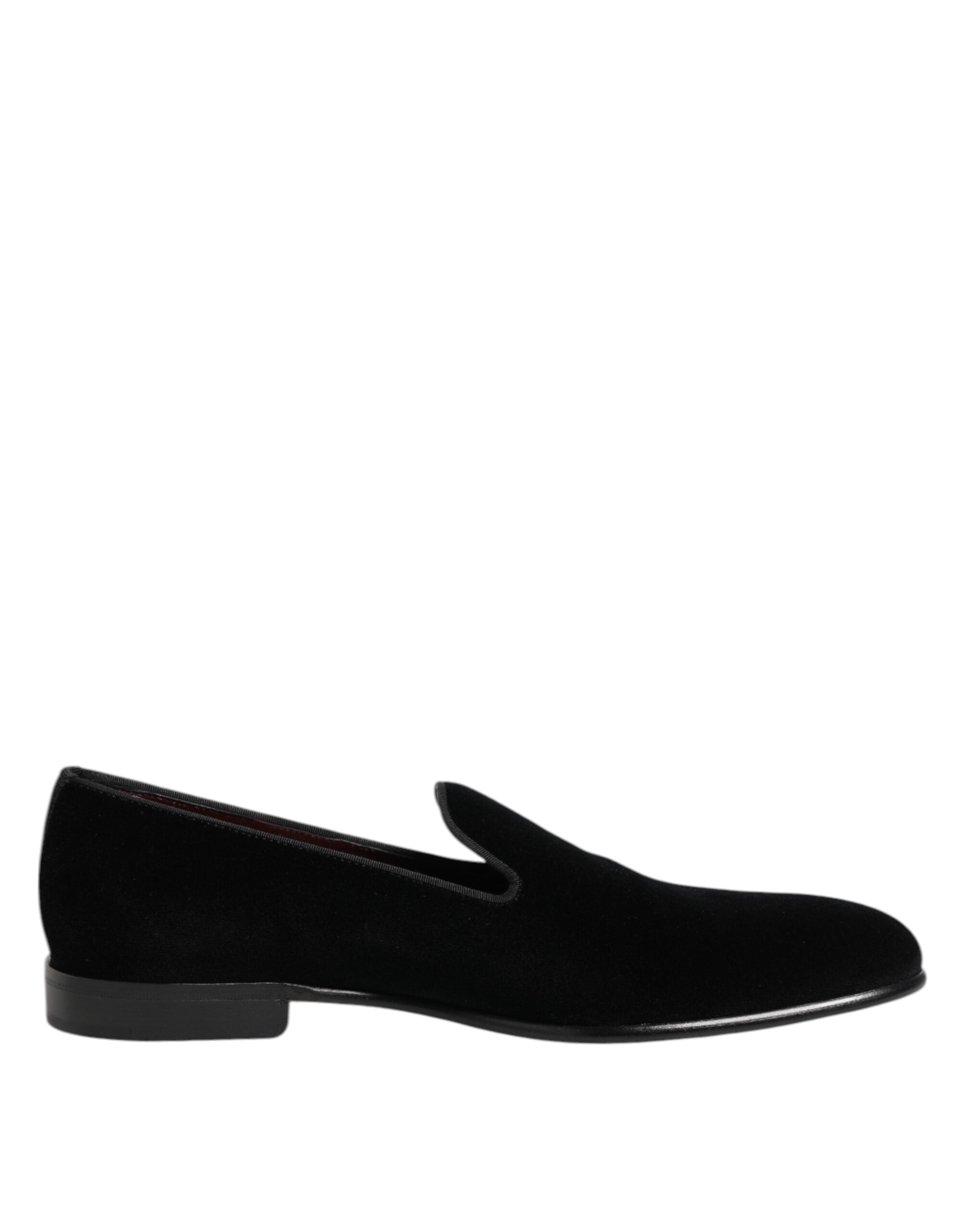 Dolce &amp; Gabbana Sorte Velour Slip On Loafers Herre Formelle Sko