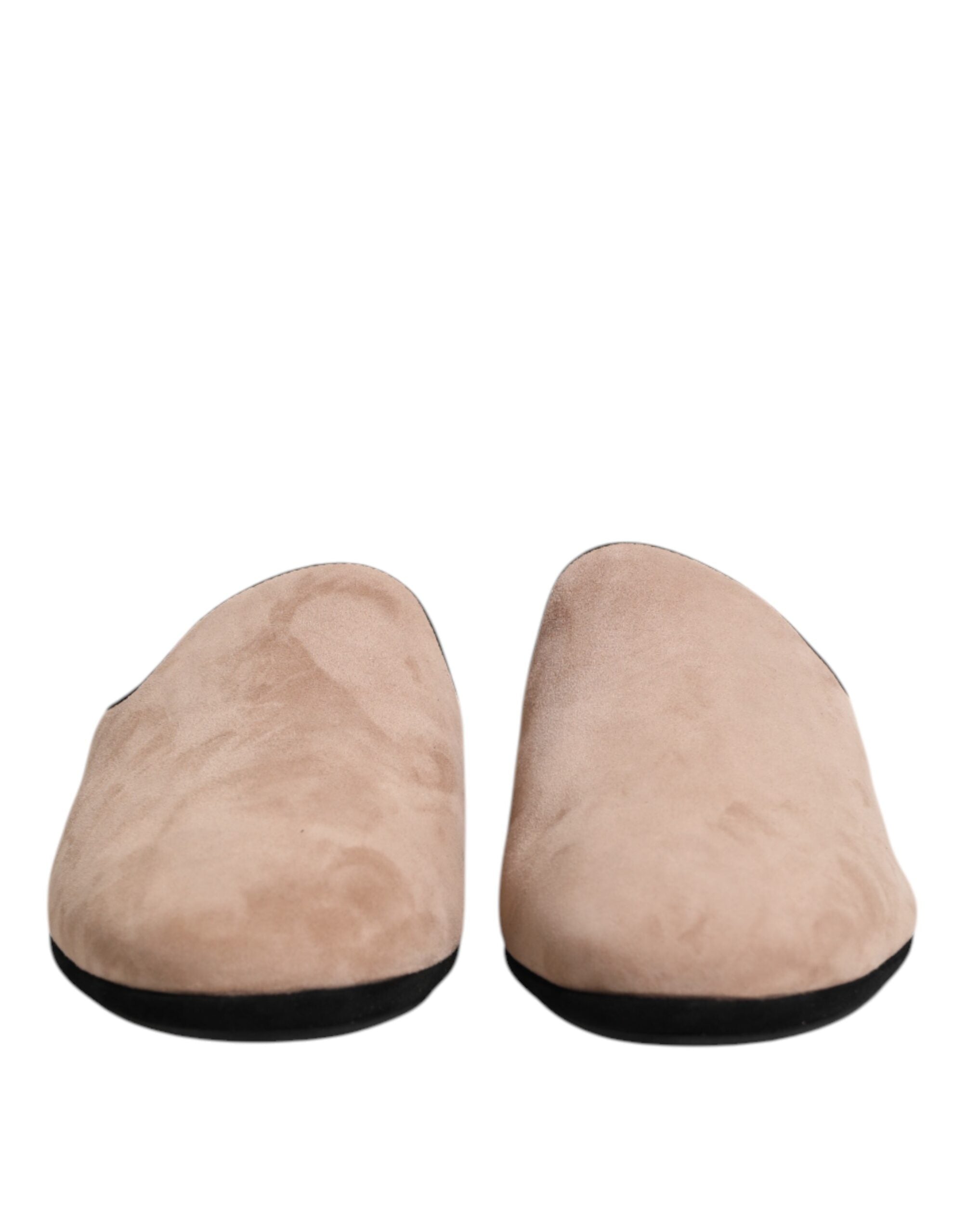 Dolce &amp; Gabbana Beige Ruskindslæder Slides Flade Tøfler