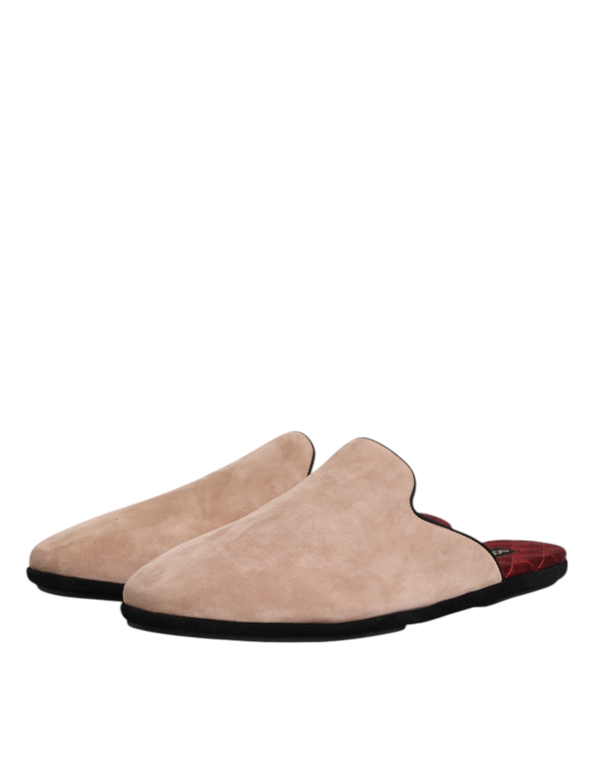 Dolce &amp; Gabbana Beige Ruskindslæder Slides Flade Tøfler