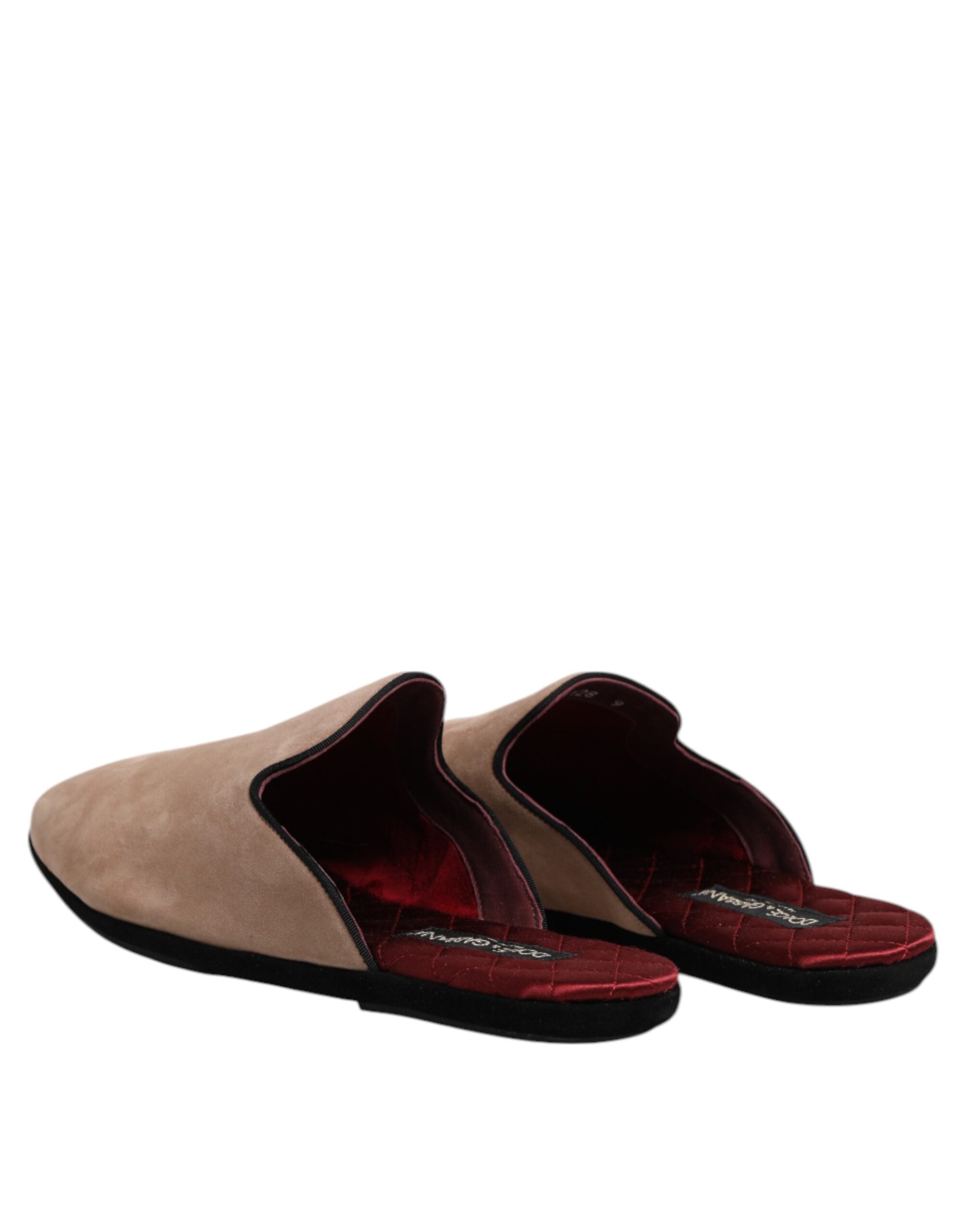 Dolce &amp; Gabbana Beige Ruskindslæder Slides Flade Tøfler