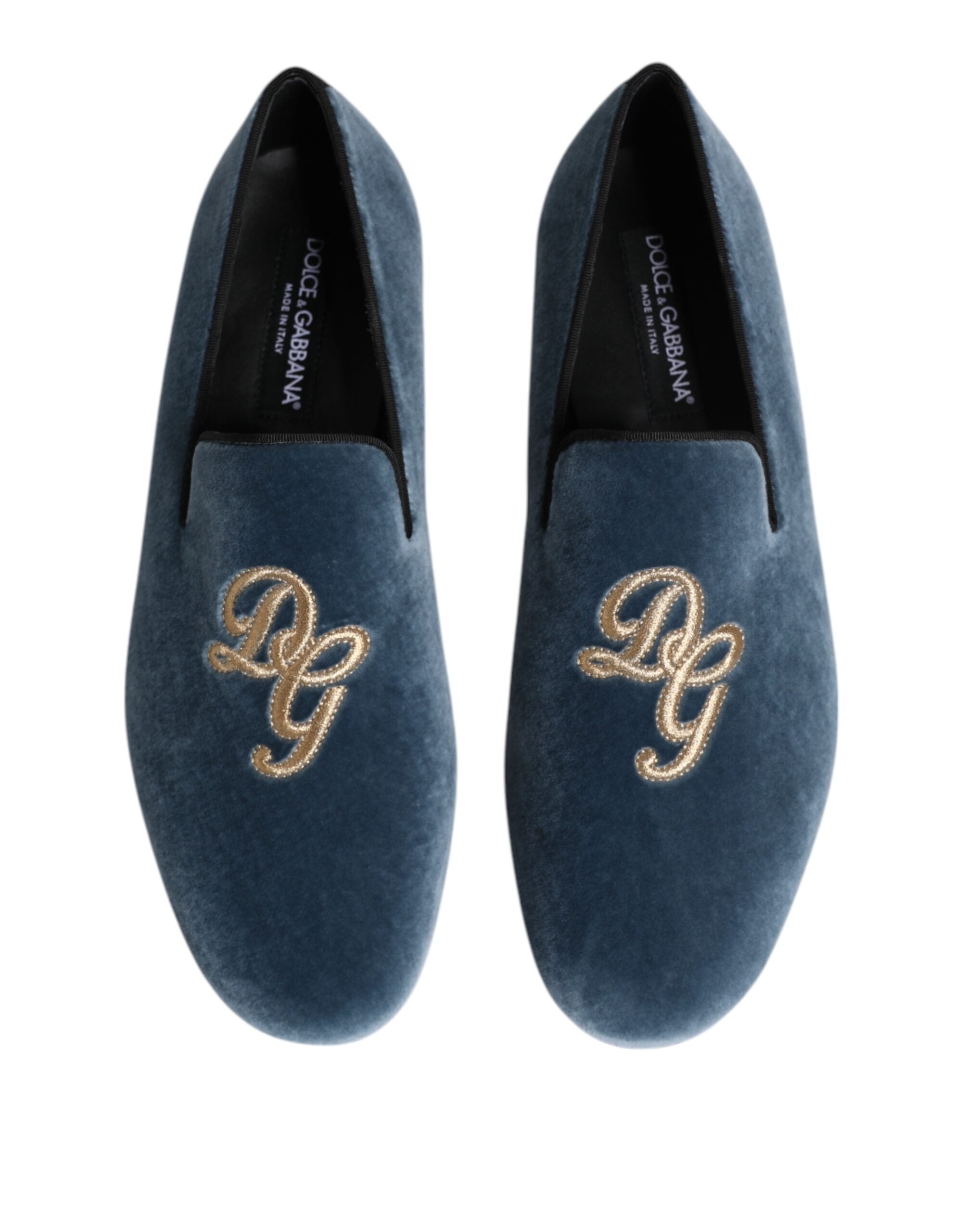 Dolce &amp; Gabbana Blå Velour Loafers Med DG Logo Formelle Sko