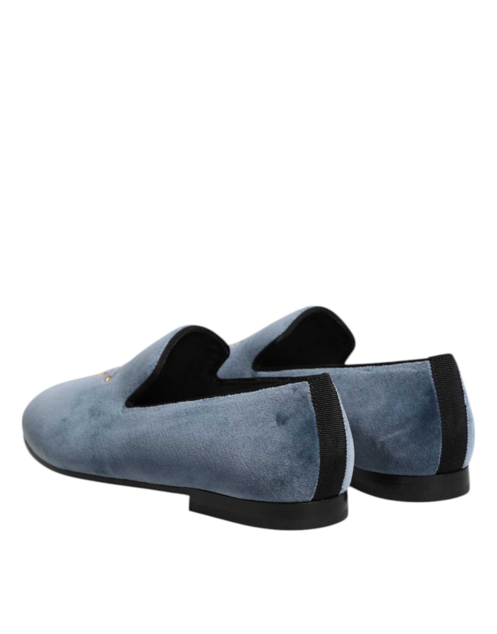 Dolce &amp; Gabbana Blå Velour Loafers Med DG Logo Formelle Sko
