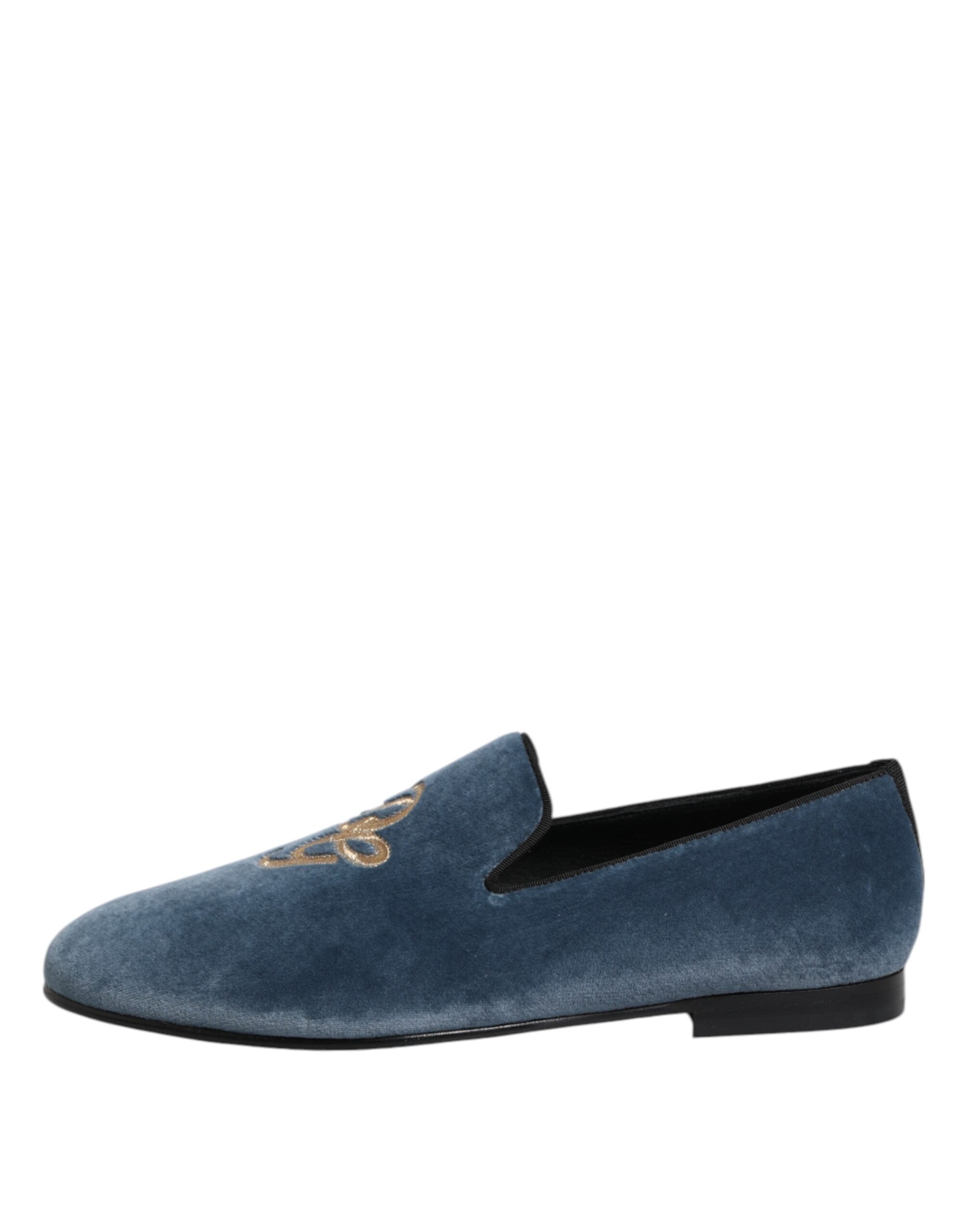 Dolce &amp; Gabbana Blå Velour Loafers Med DG Logo Formelle Sko