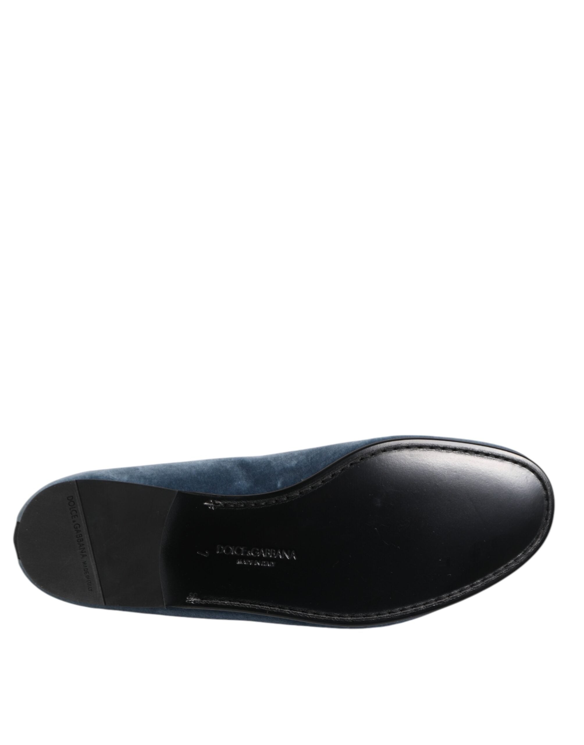Dolce &amp; Gabbana Blå Velour Loafers Med DG Logo Formelle Sko