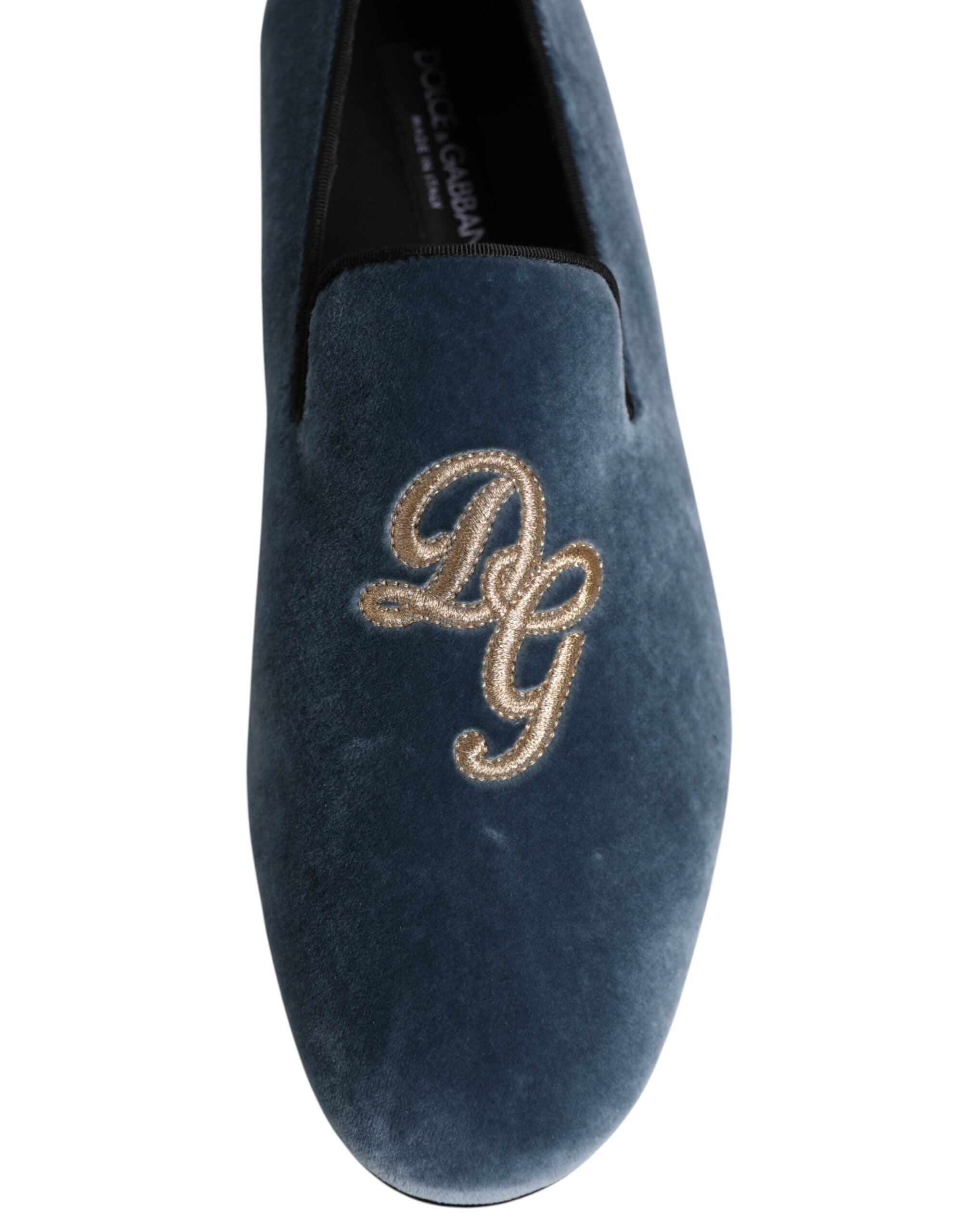 Dolce &amp; Gabbana Blå Velour Loafers Med DG Logo Formelle Sko