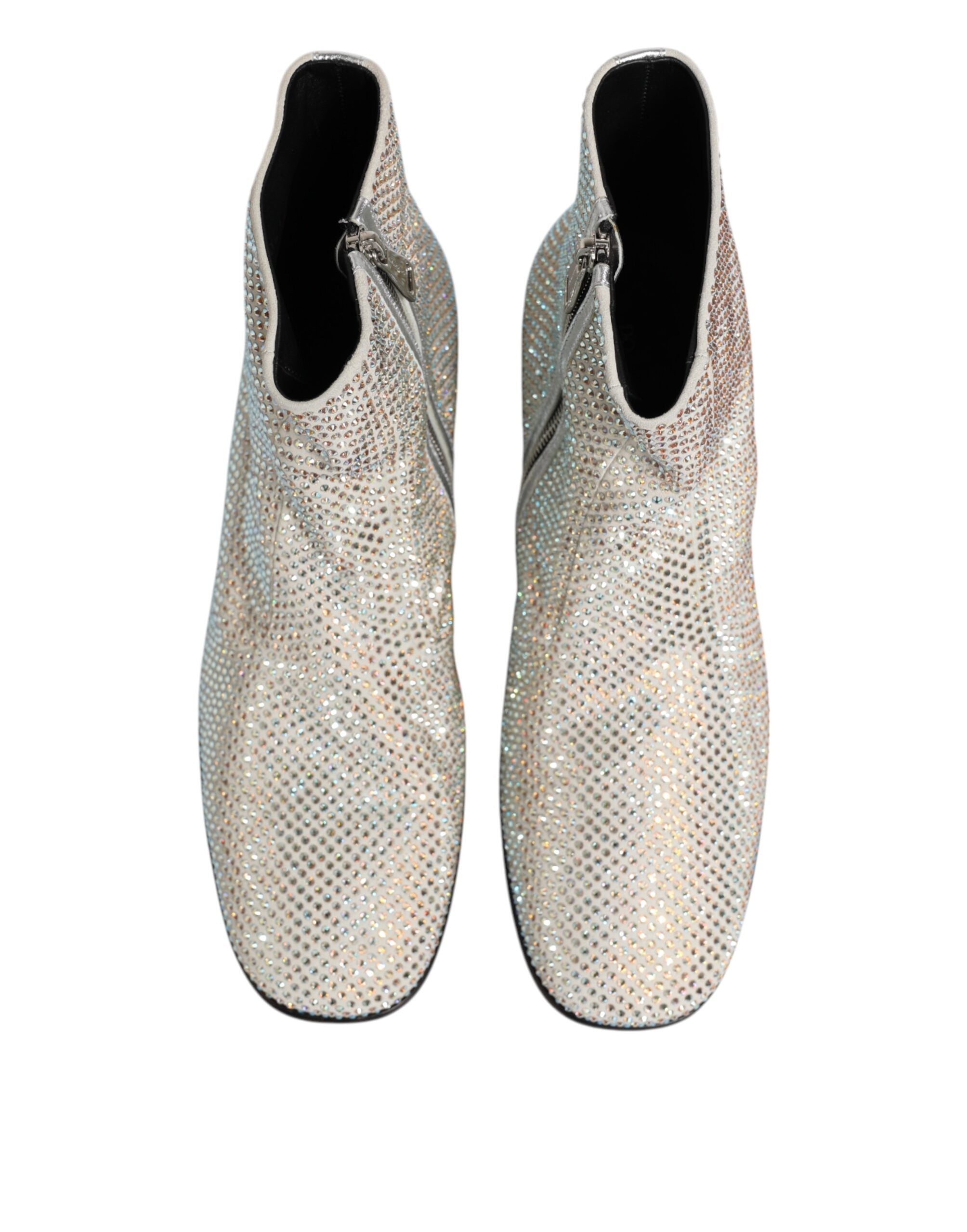 Dolce &amp; Gabbana Hvide Strass DG Logo Hæle Ankelstøvler Sko