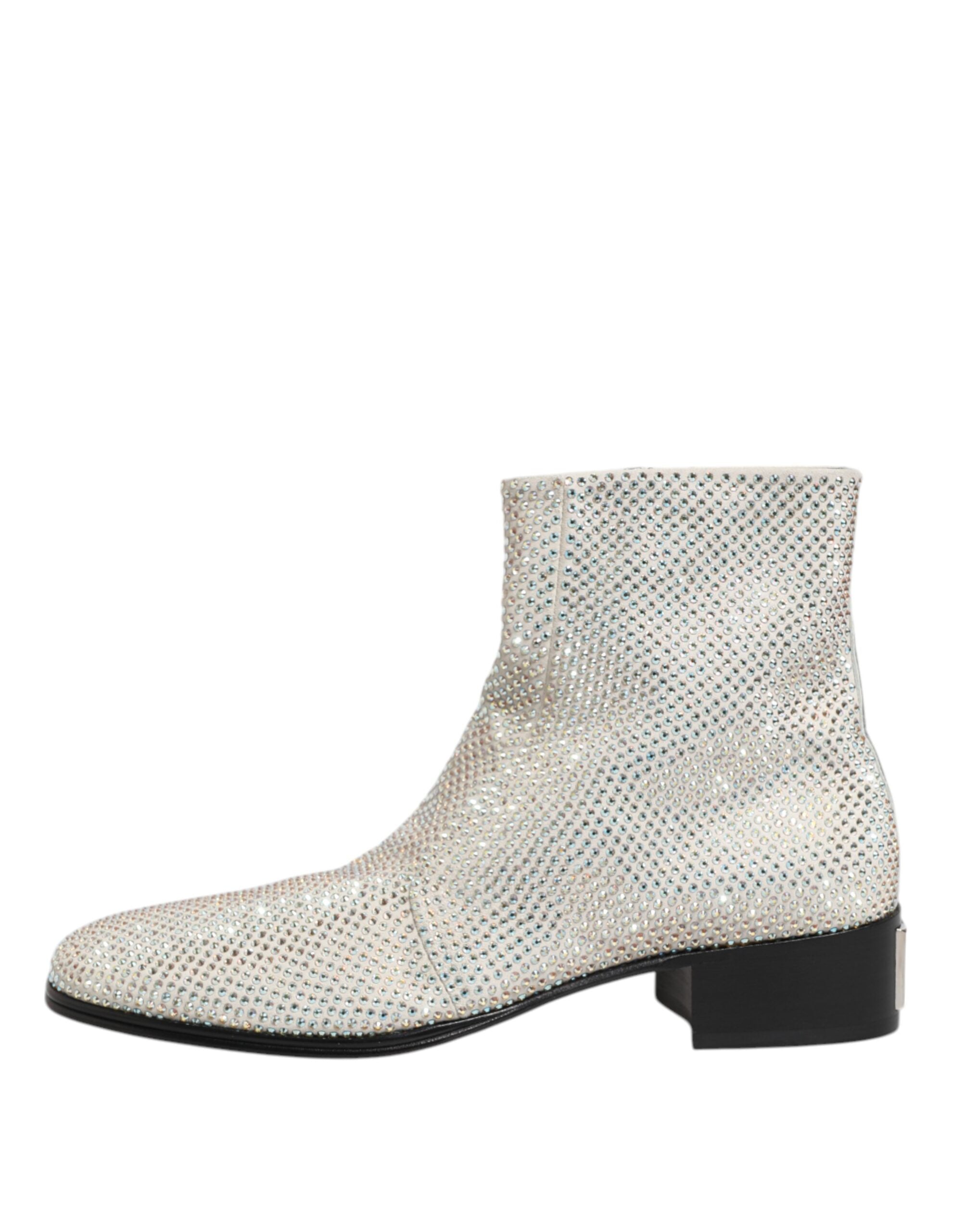 Dolce &amp; Gabbana Hvide Strass DG Logo Hæle Ankelstøvler Sko