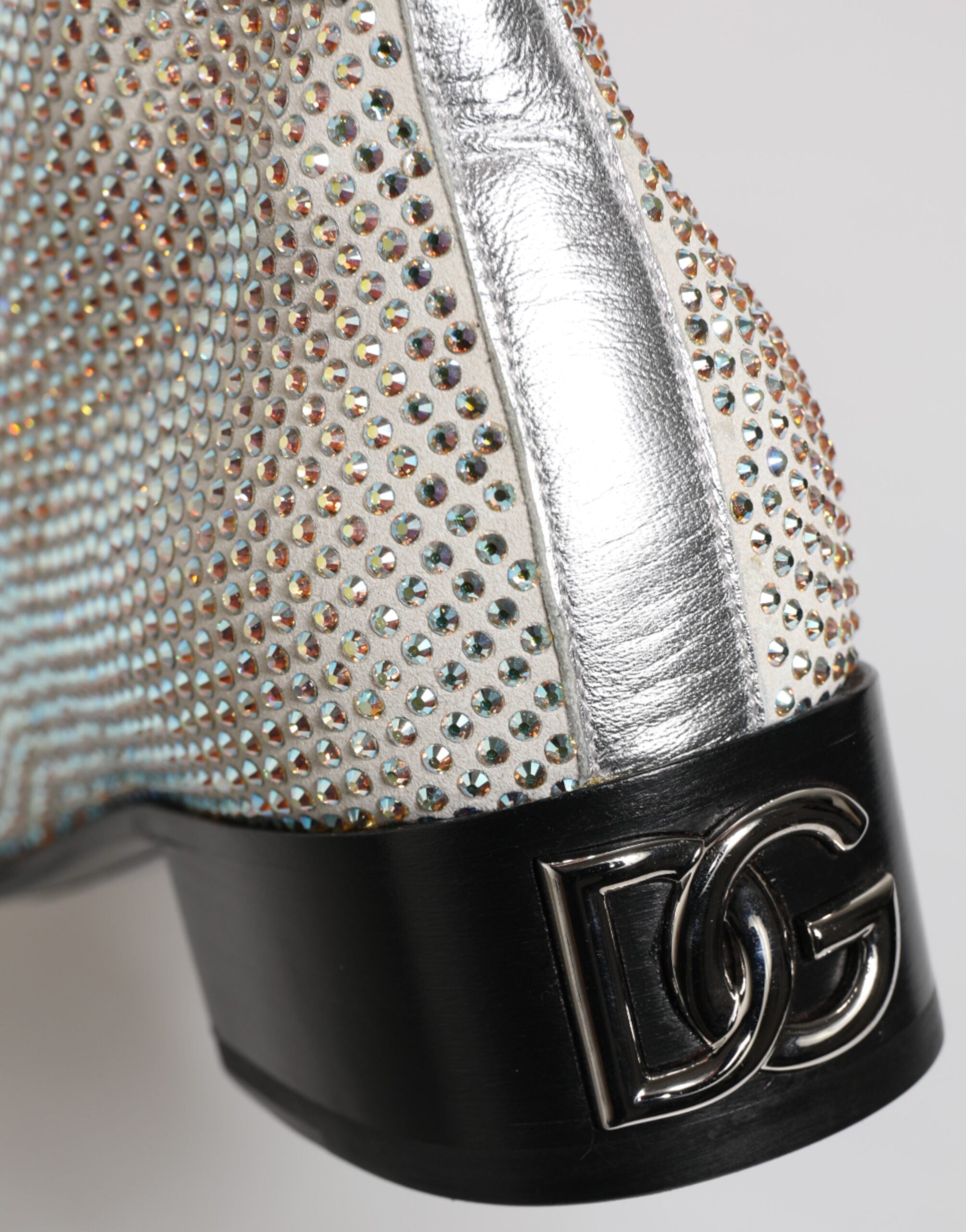 Dolce &amp; Gabbana Hvide Strass DG Logo Hæle Ankelstøvler Sko