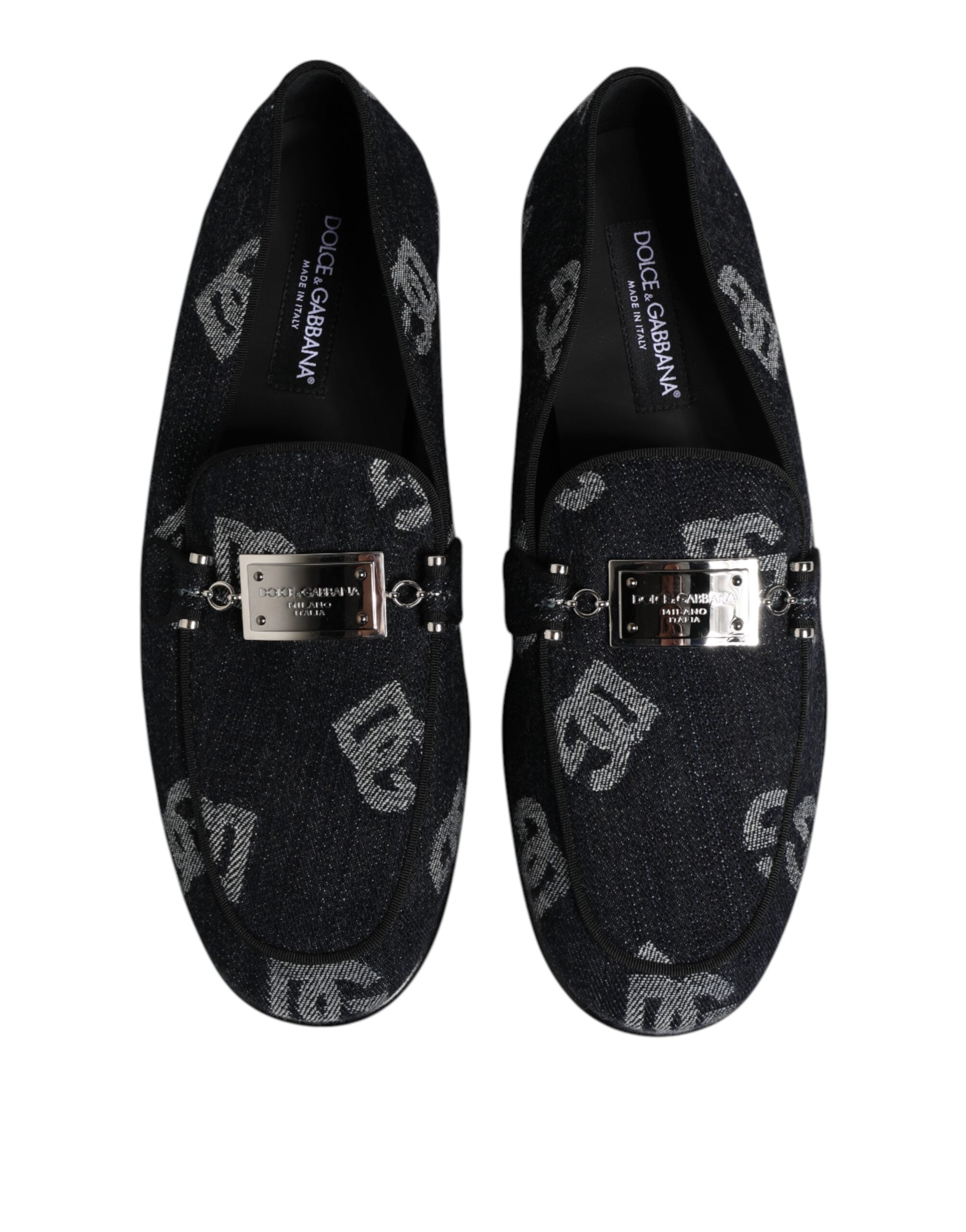 Dolce &amp; Gabbana Blå Logo Bomuldsloafers Formelle Sko